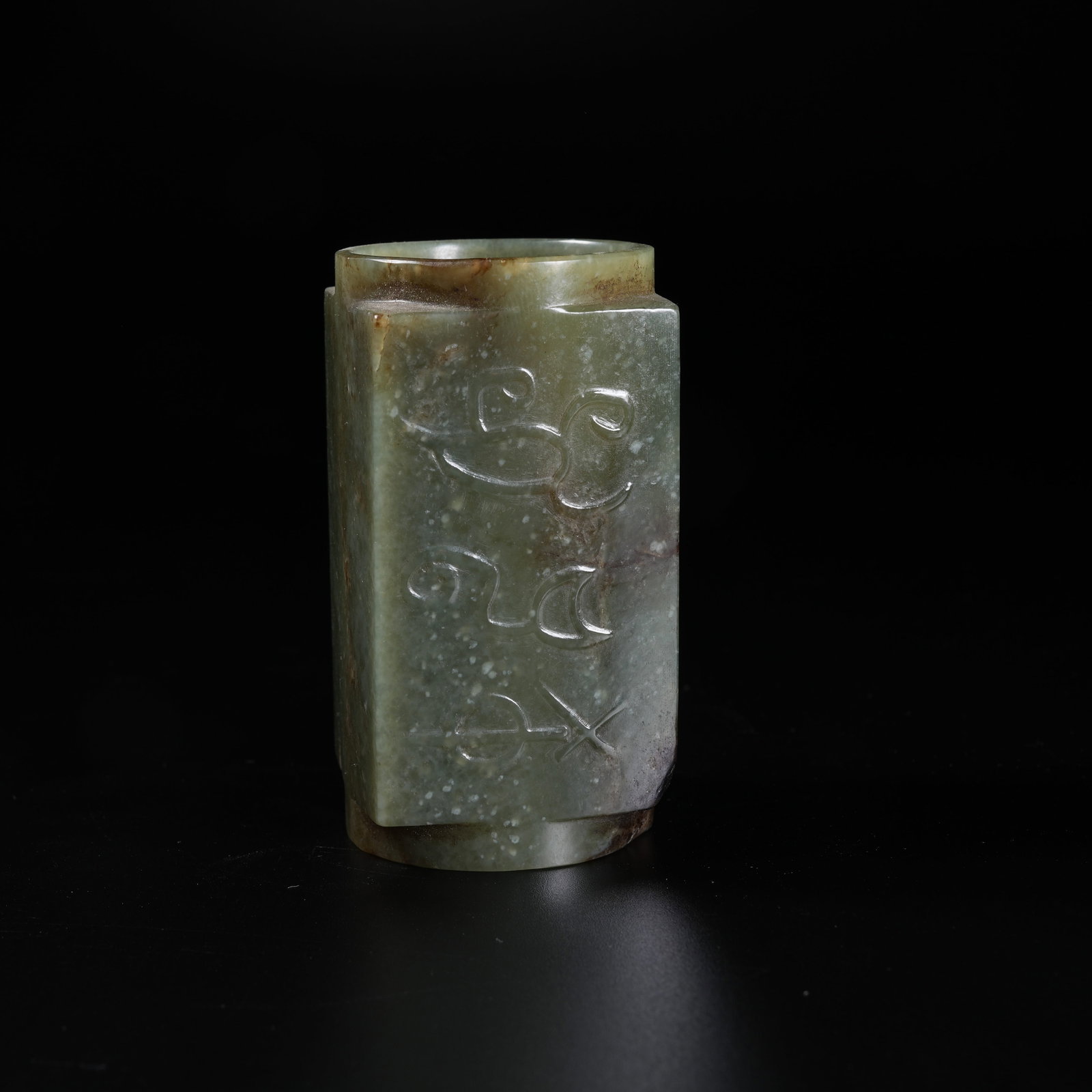 A ANCIENT JADE CONG CARVED WITH INSCRIPTIONS (1 of 9)
