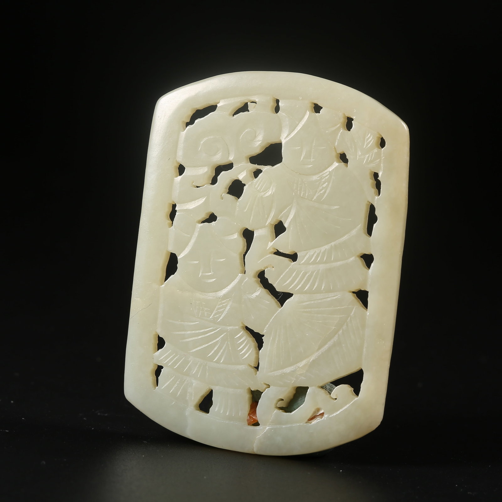 A HETIAN JADE PLAQUE CARVED WITH THE HEHE TWINS MOTIF (1 of 7)