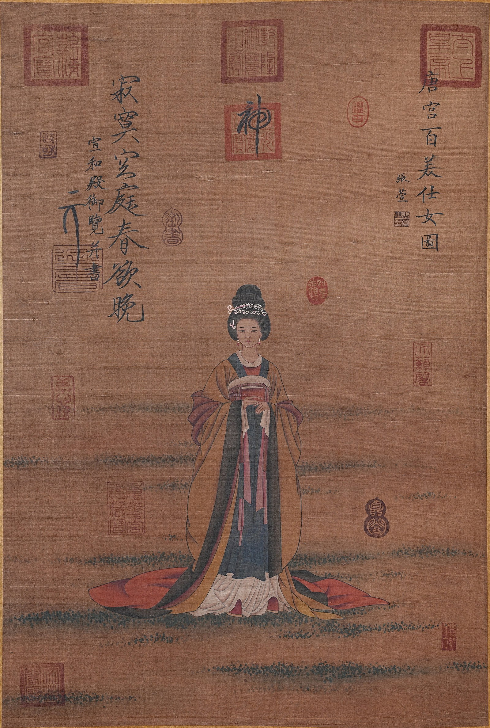A BEAUTY PAINTING ON SILK BY ZHANG XUAN.張萱: Beauty Painting on Silk by Zhang Xuan.張萱