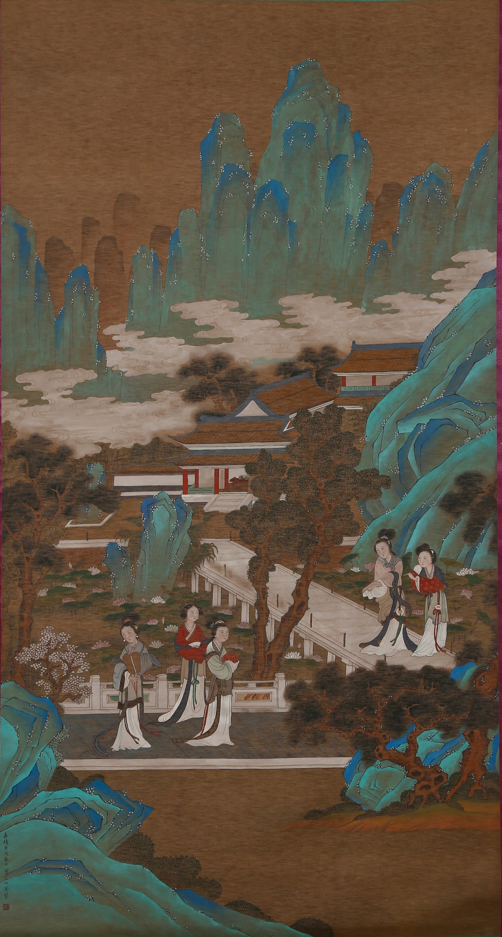 A LANDSCAPE AND FIGURE PAINTING ON SILK BY QIU YING.仇英: Landscape and Figure Painting on Silk by Qiu Ying.仇英