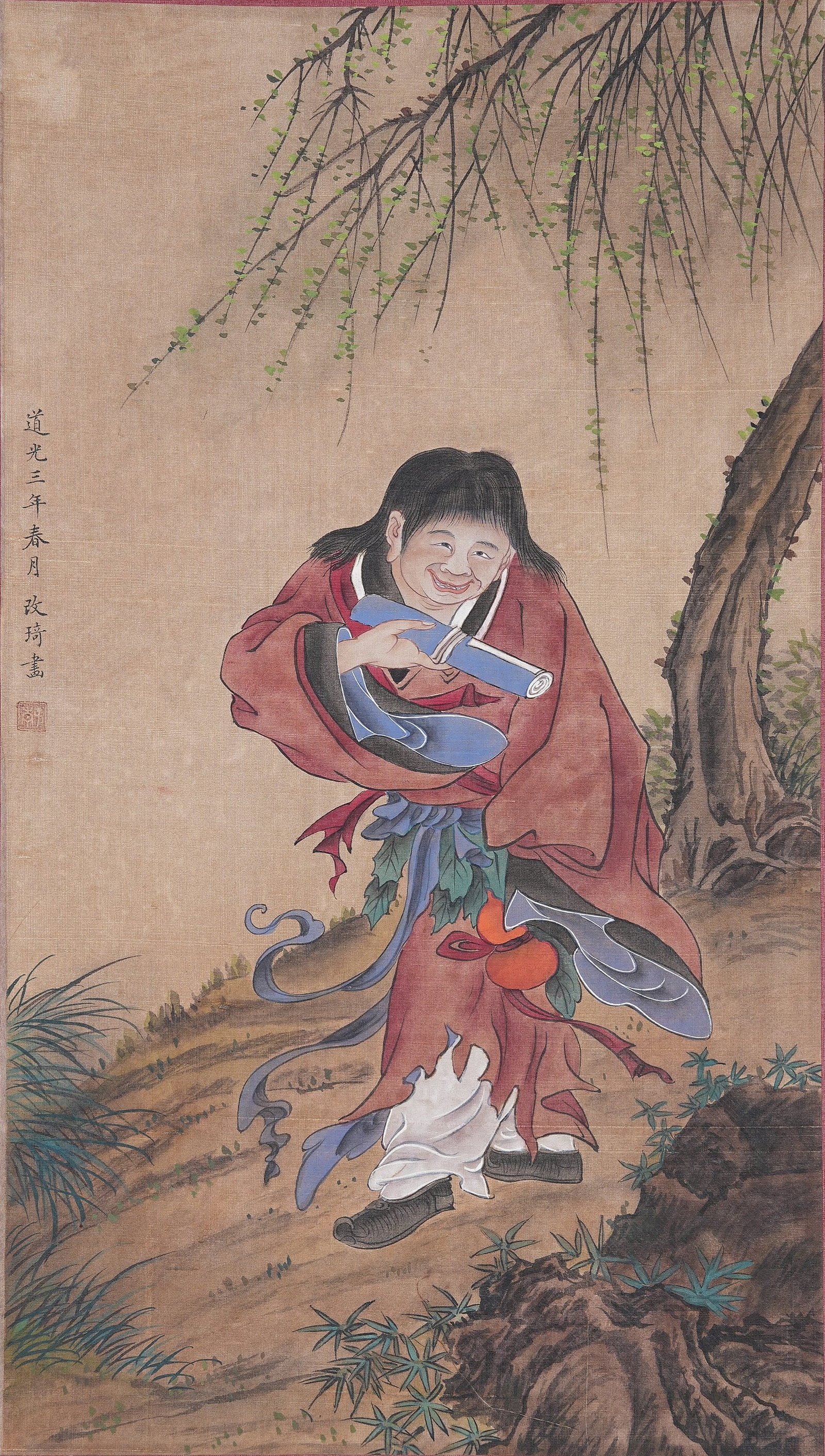A FIGURE PAINTING ON SILK BY GAI QI.改琦: Figure Painting on Silk by Gai Qi.改琦