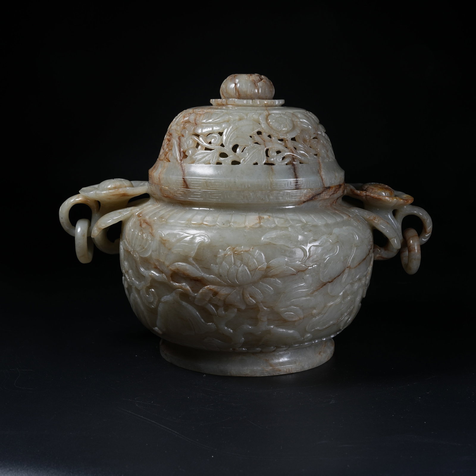 A HETIAN JADE INCENSE BURNER CARVED WITH INTERLOCKING FLORAL PATTERNS (1 of 10)