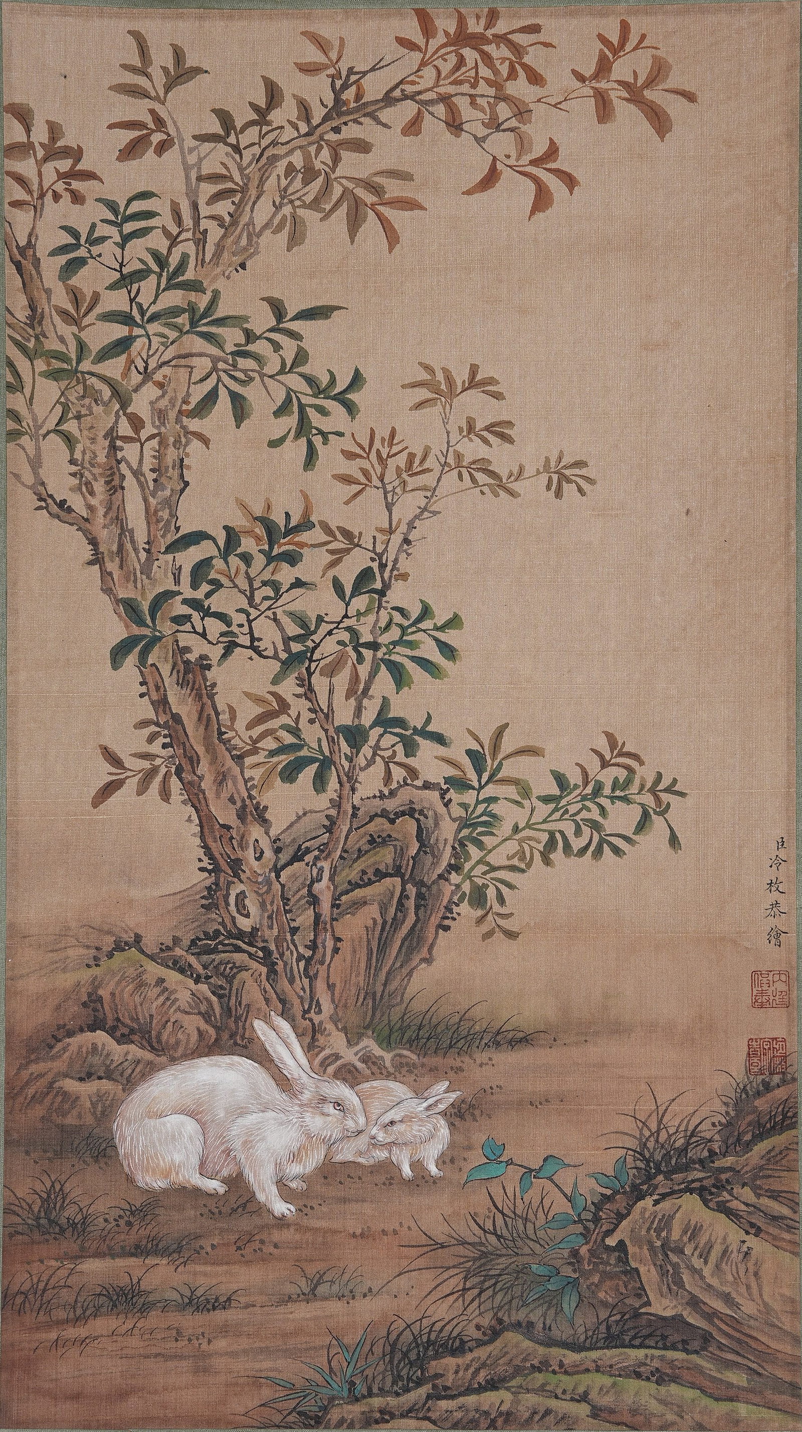 A RABBIT PAINTING ON SILK BY LENG MEI.冷枚 (1 of 8)