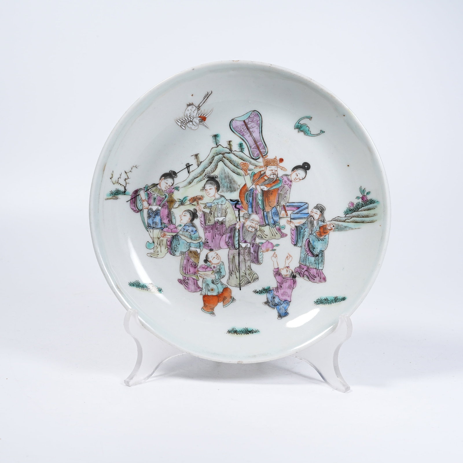 A PLATE WITH FAMILLE ROSE THREE STAR GODS PATTERN (1 of 7)