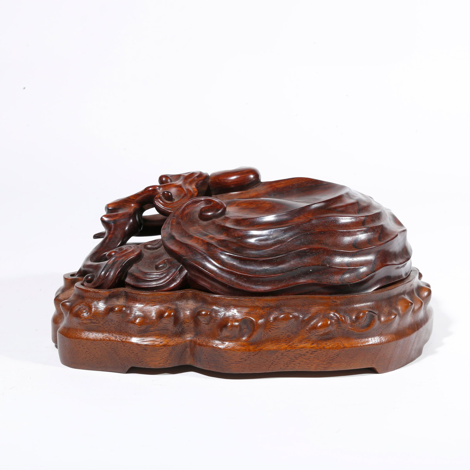 A RED SANDALWOOD CARVED GANODERMA LUCIDUM SHAPED INCENSE BURNER (1 of 9)