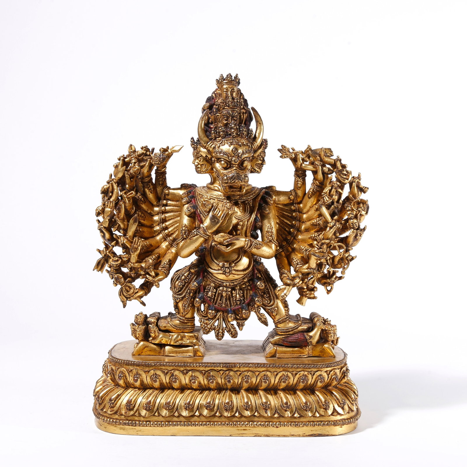 A GILT BRONZE STATUE OF YAMANTAKA: Gilt Bronze Statue of Yamantaka