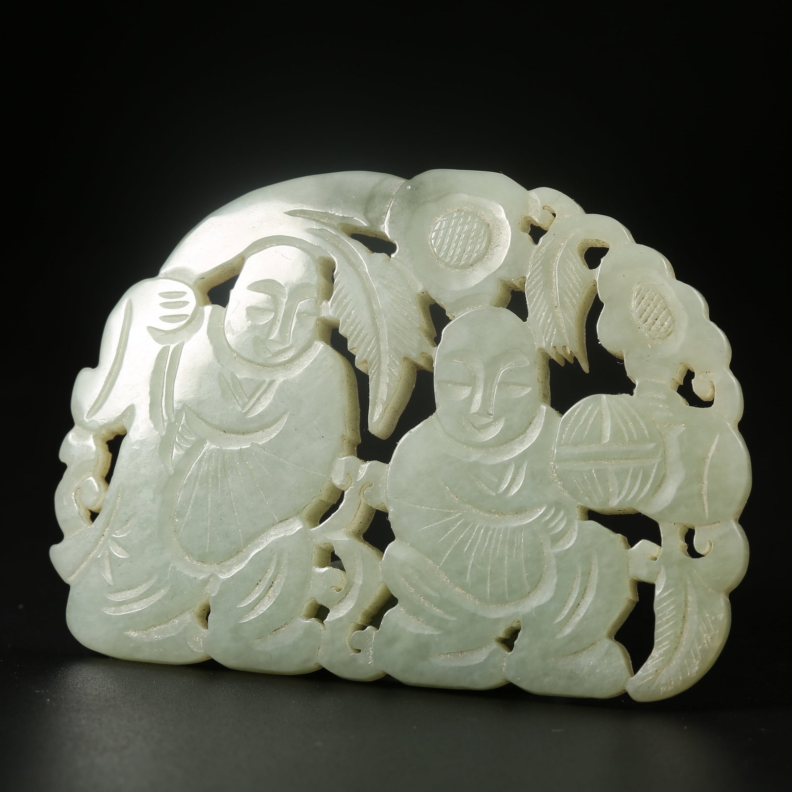 A HETIAN JADE PENDANT CARVED WITH THE HEHE TWINS MOTIF (1 of 8)