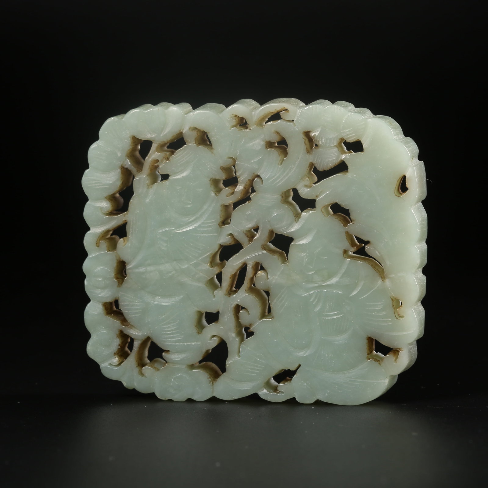 A HETIAN JADE PENDANT CARVED WITH THE HEHE TWINS MOTIF (1 of 9)