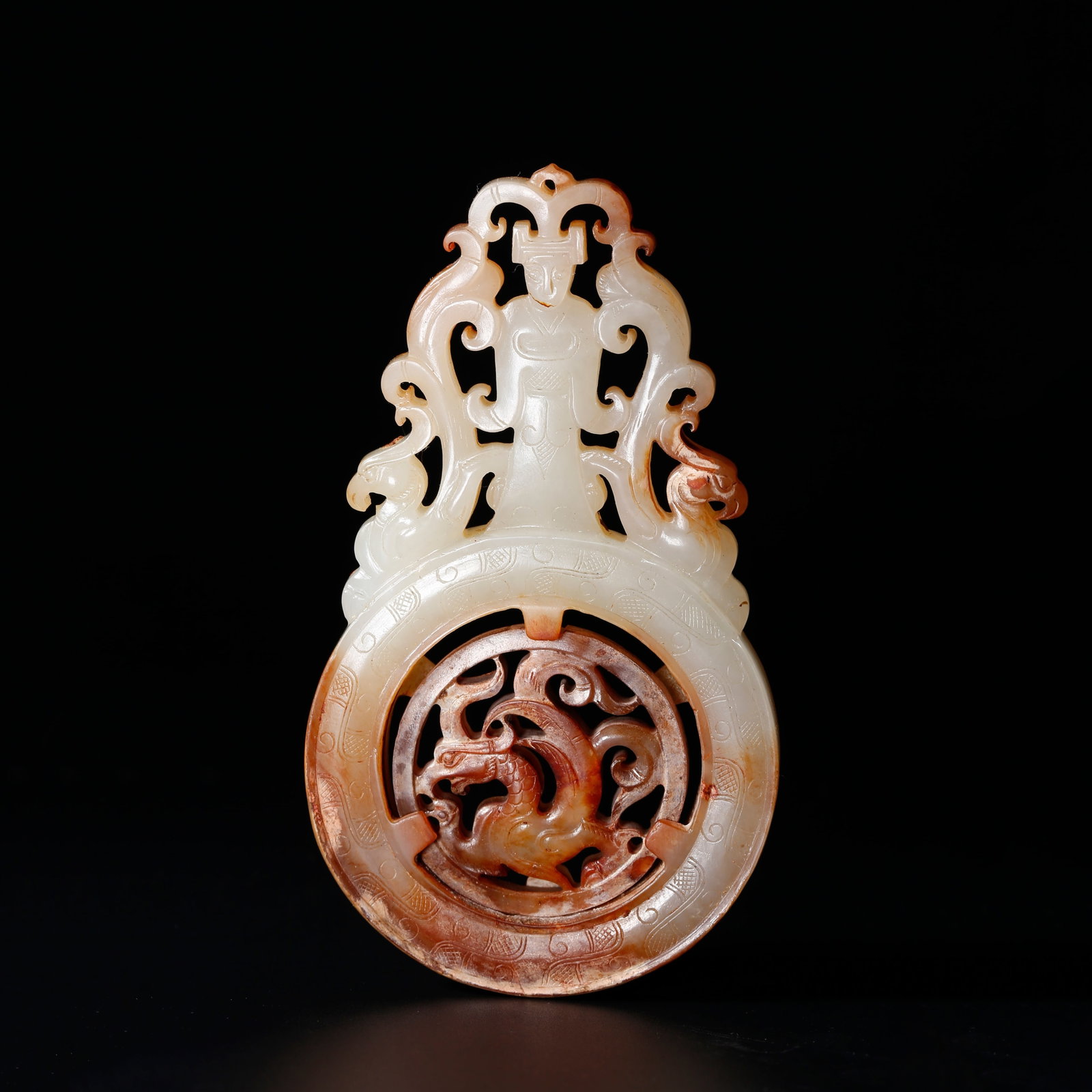 A ANCIENT JADE OUTLINED BI DISC CARVED WITH PHOENIX PATTERNS (1 of 9)