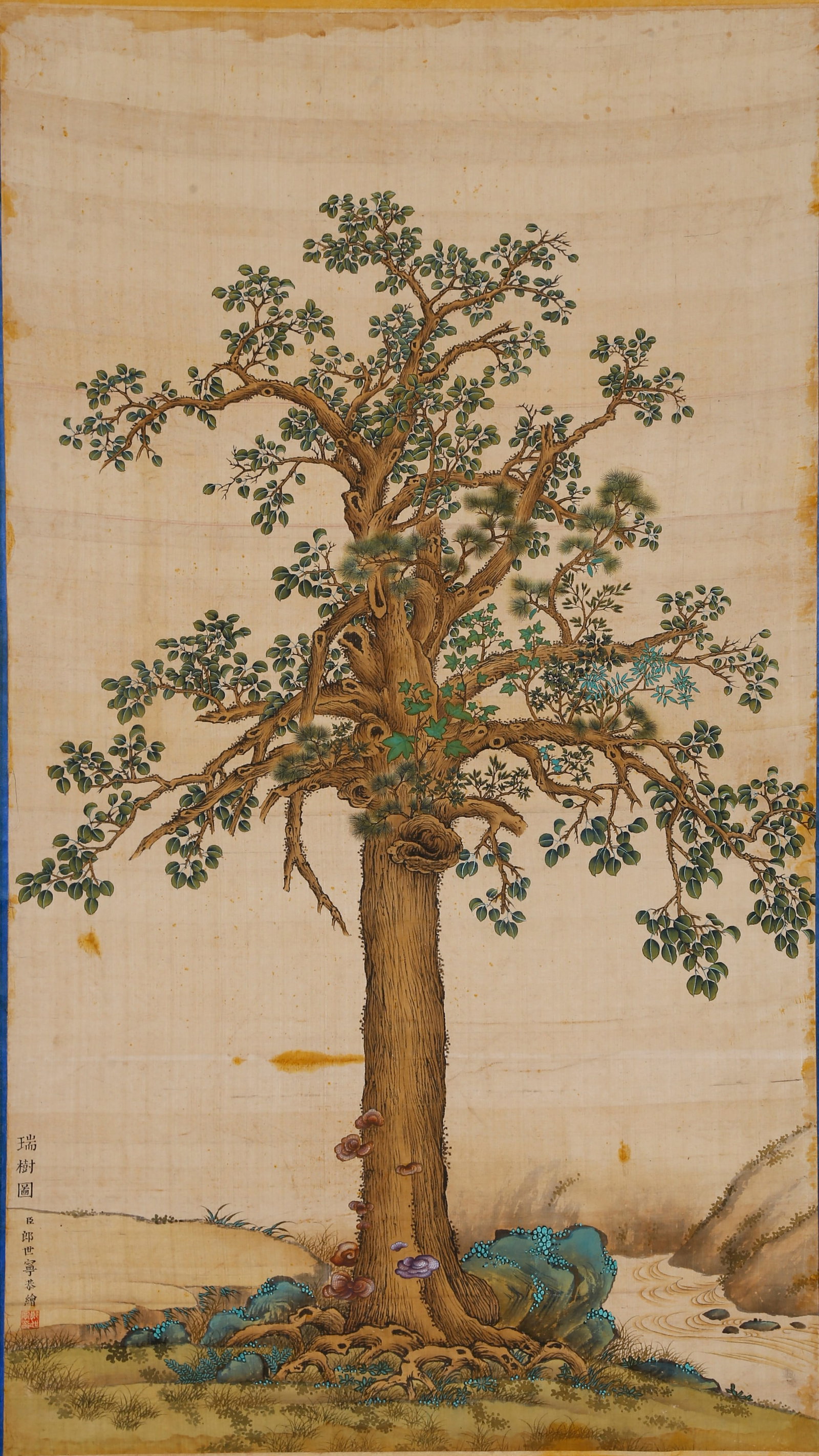 A AUSPICIOUS TREE PAINTING ON SILK BY GIUSEPPE CASTIGLIONE.郎世寧 (1 of 10)