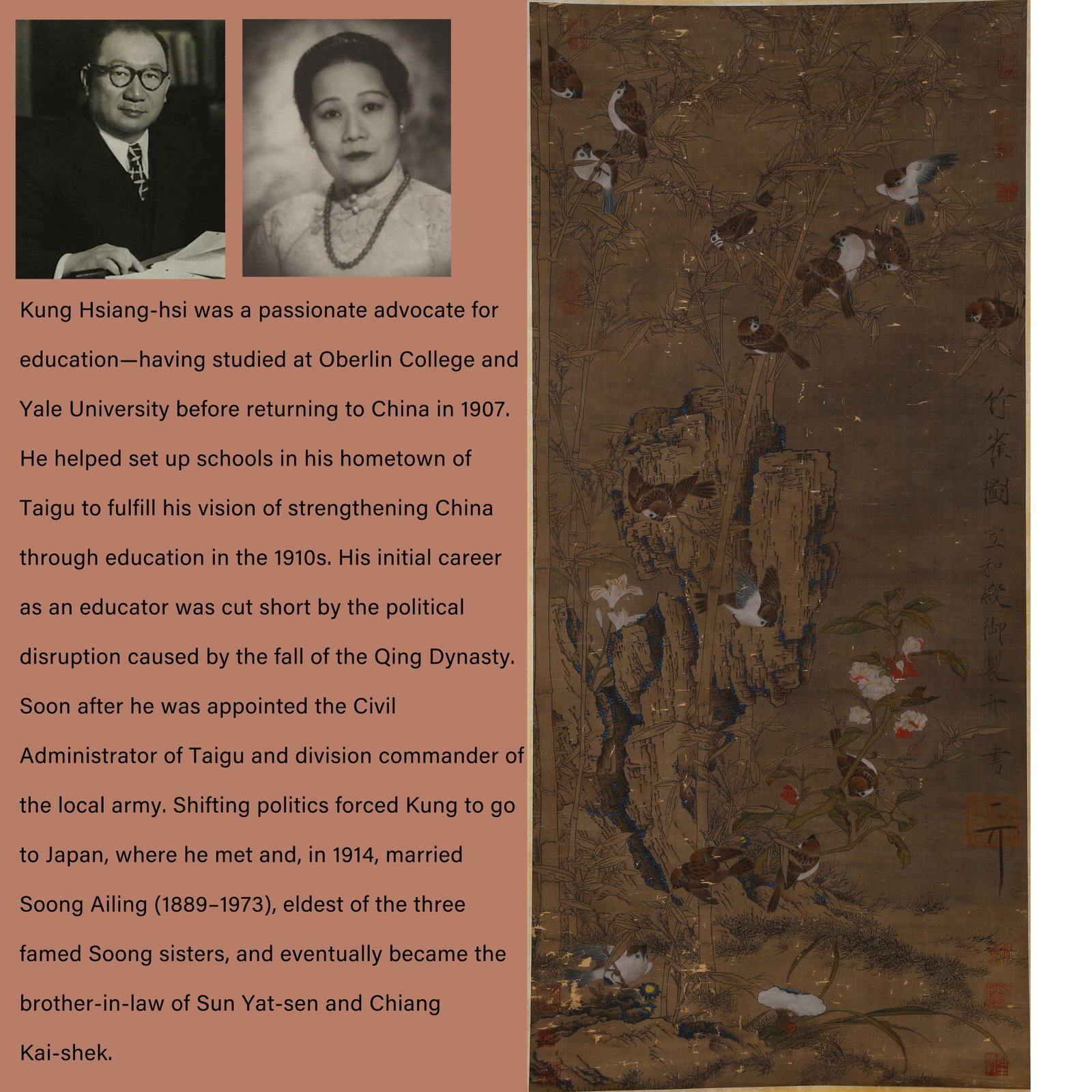 A FLOWER-AND-BIRD PAINTING ON SILK BY EMPEROR HUIZONG OF SONG.宋徽宗: Flower-and-Bird Painting on Silk by Emperor Huizong of Song.宋徽宗. PROVENANCE: Highlight of this sale is part of the collection of K'ung Hsiang-Hsi (Kong Xiangxi, 孔祥&#