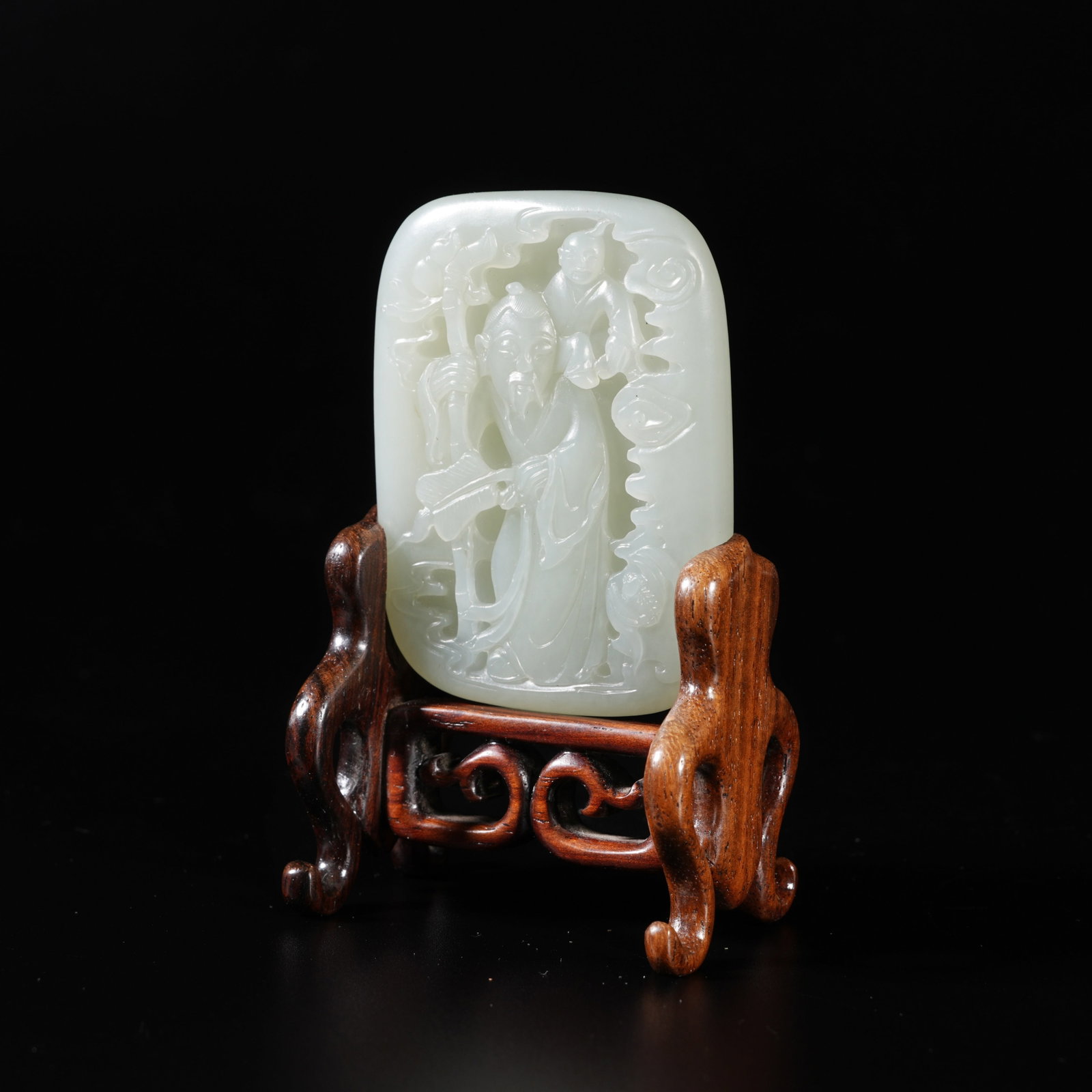 A HETIAN JADE CARVED SMALL TABLE SCREEN WITH FIGURE-AND-STORY SCENE (1 of 9)