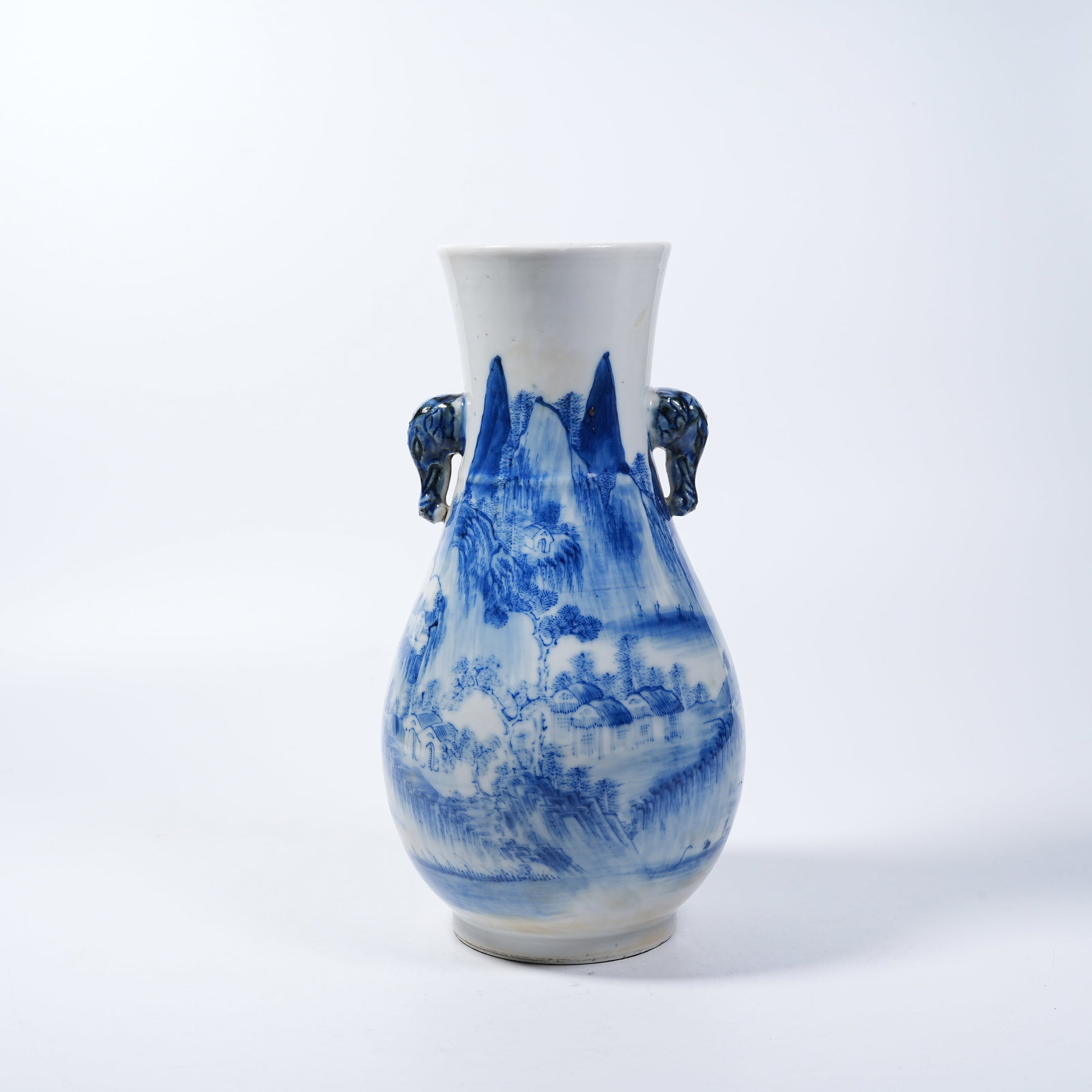 A ELEPHANT-EAR ZUN VASE WITH BLUE AND WHITE LANDSCAPE PATTERN (1 of 9)