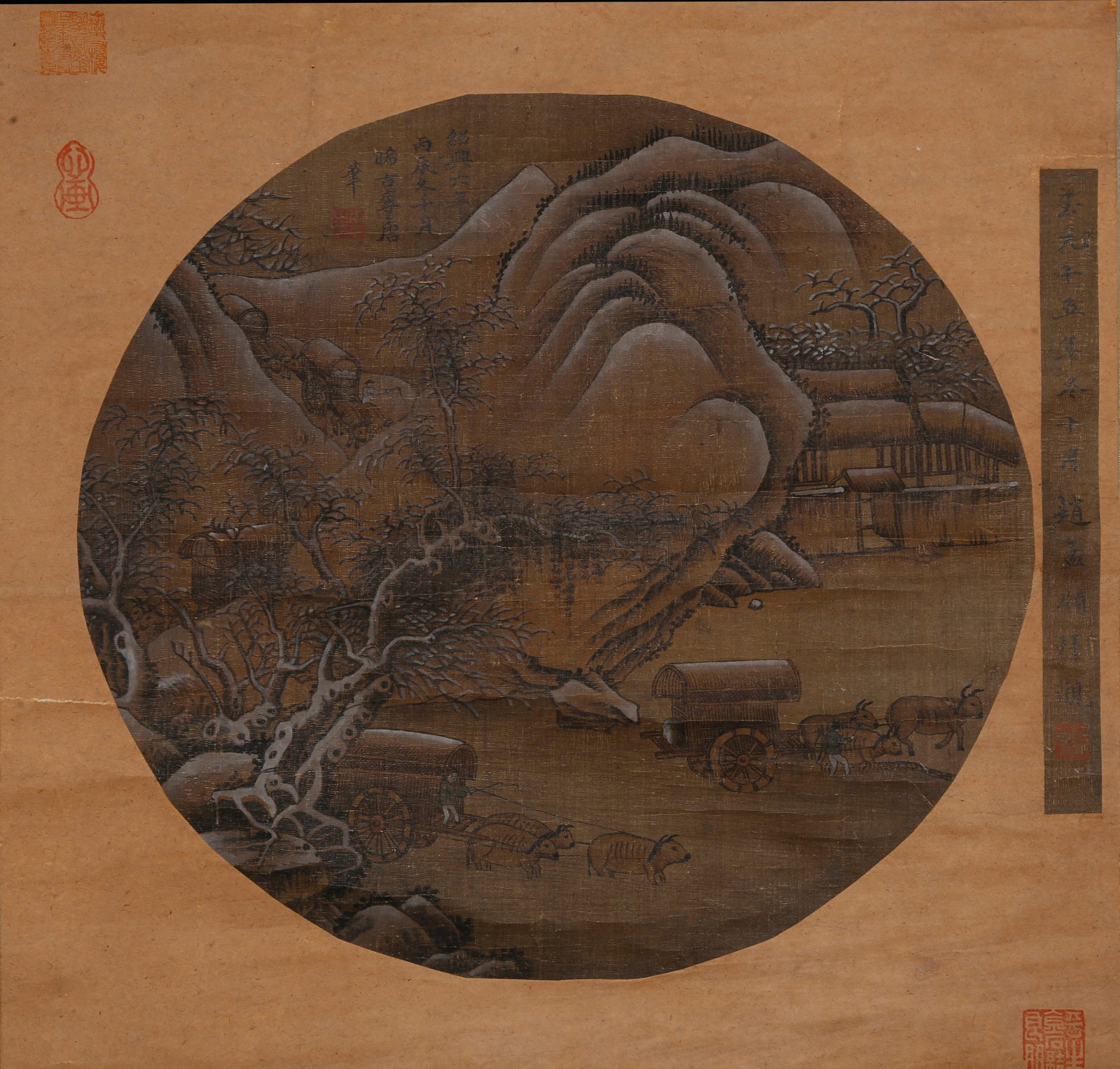 A MOUNTED UNFRAMED LANDSCAPE AND FIGURE PAINTING ON SILK BY LI TANG.李唐: Mounted Unframed Landscape and Figure Painting on Silk by Li Tang.李唐
