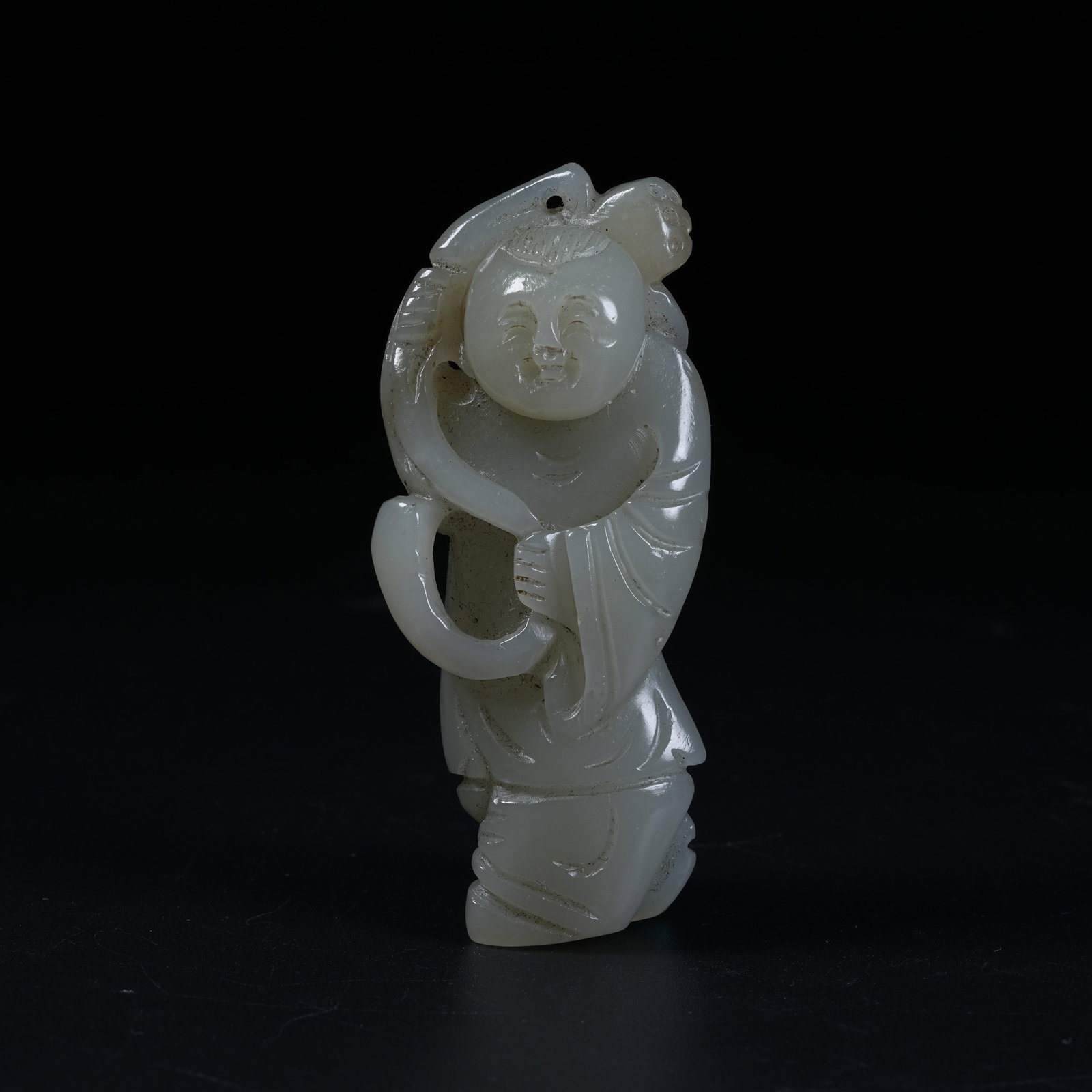 A BOY HANGING PENDANT OF HETIAN JADE: Boy Hanging Pendant of Hetian Jade