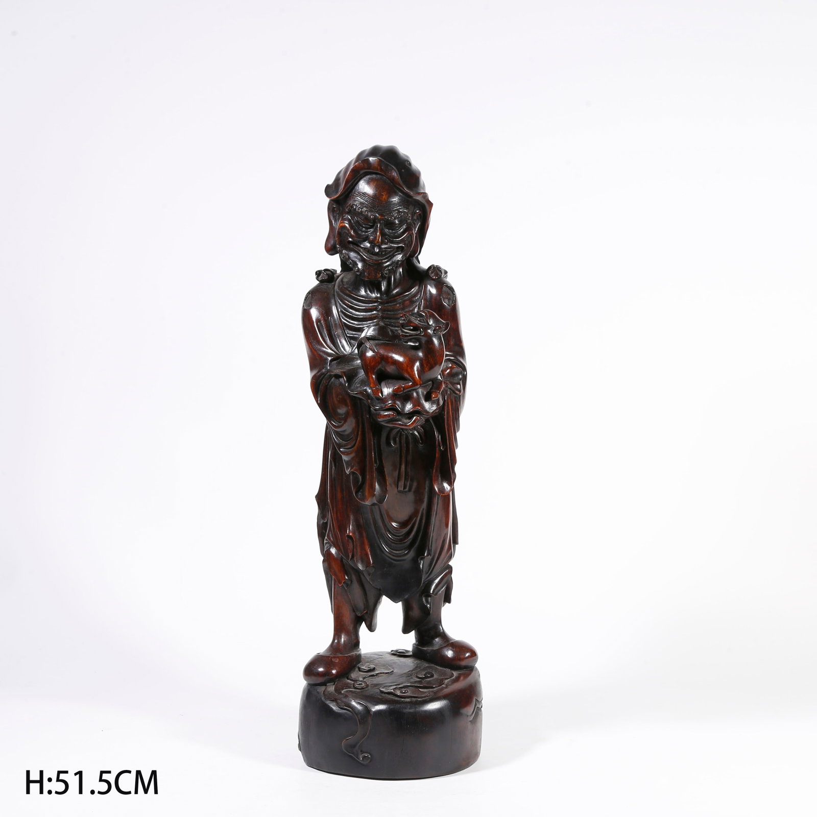 A RED SANDALWOOD CARVED ARHAT STATUE: Red Sandalwood Carved Arhat Statue