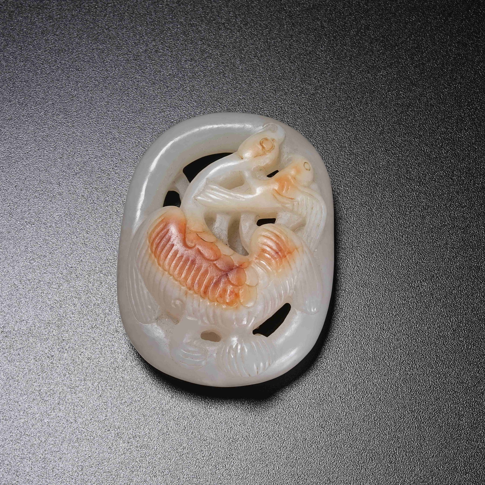 A HUNTING BELT ORNAMENT WITH GOSHAWK AND WILD GOOSE MOTIF OF HETIAN JADE: Hunting Belt Ornament with Goshawk and Wild Goose Motif of Hetian Jade