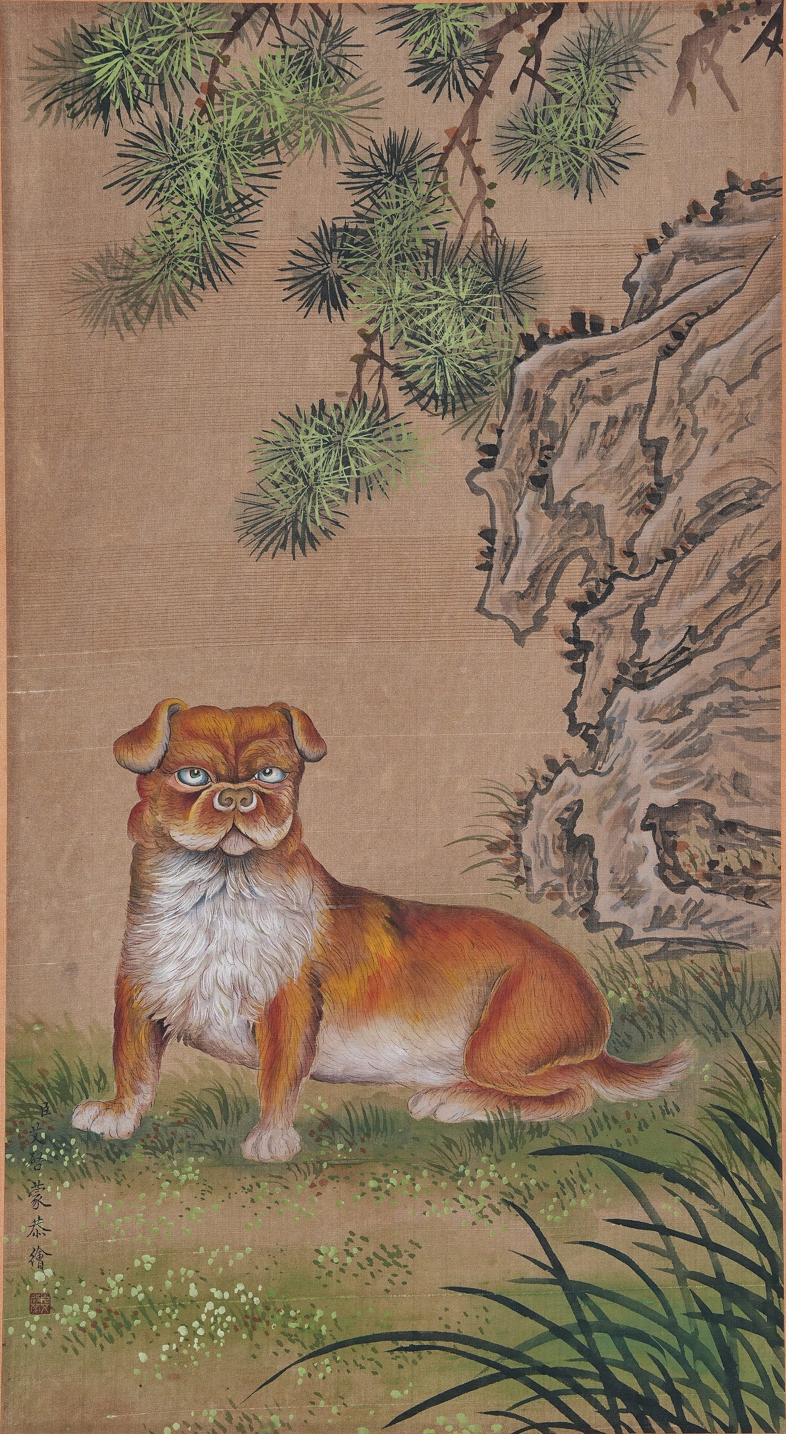 A SPIRIT HOUND PAINTING ON SILK BY IGNAZ SICHELBARTH.艾啟蒙: Spirit Hound Painting on Silk by Ignaz Sichelbarth.艾啟蒙