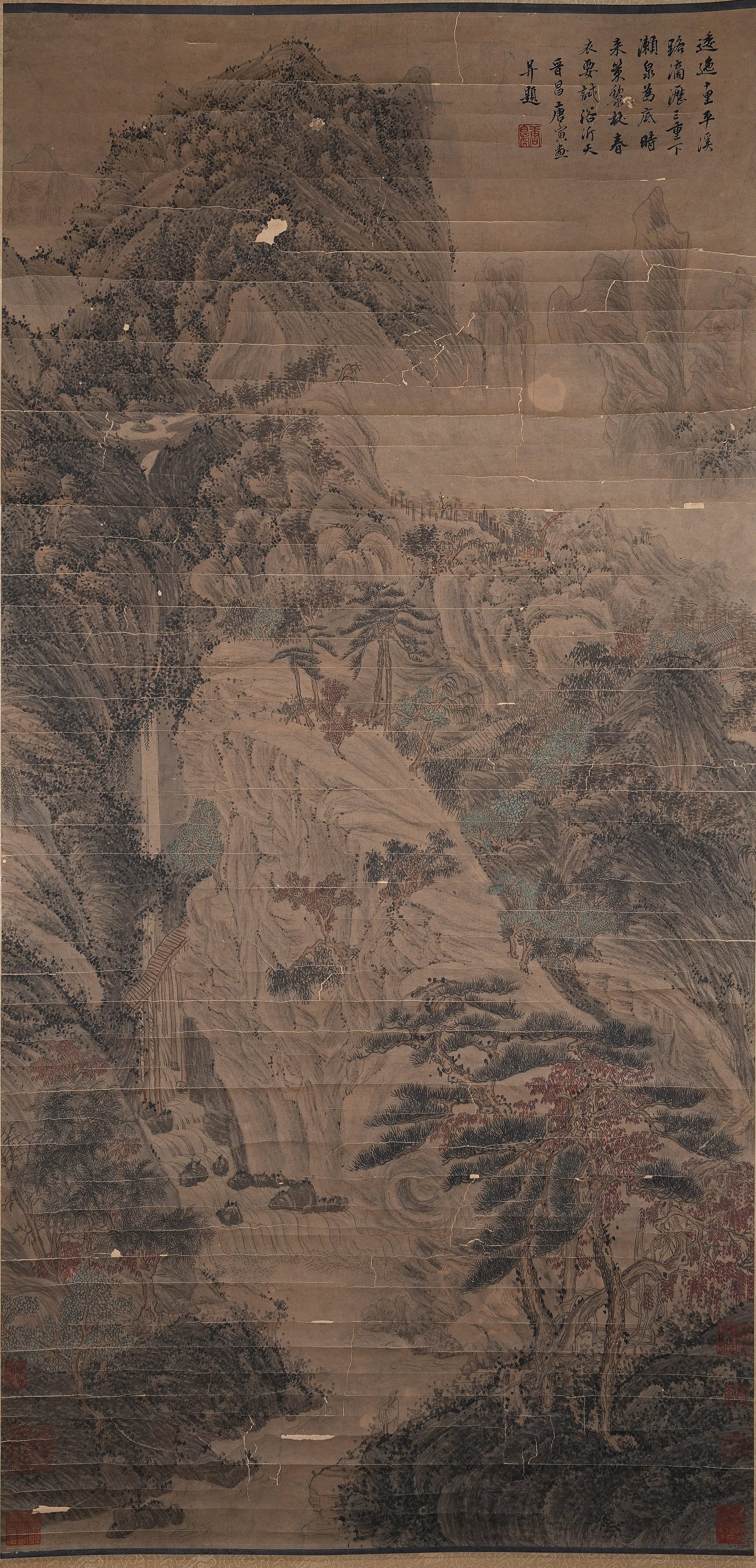 A LANDSCAPE PAINTING ON PAPER BY TANG YIN.唐寅: Landscape Painting on Paper by Tang Yin.唐寅