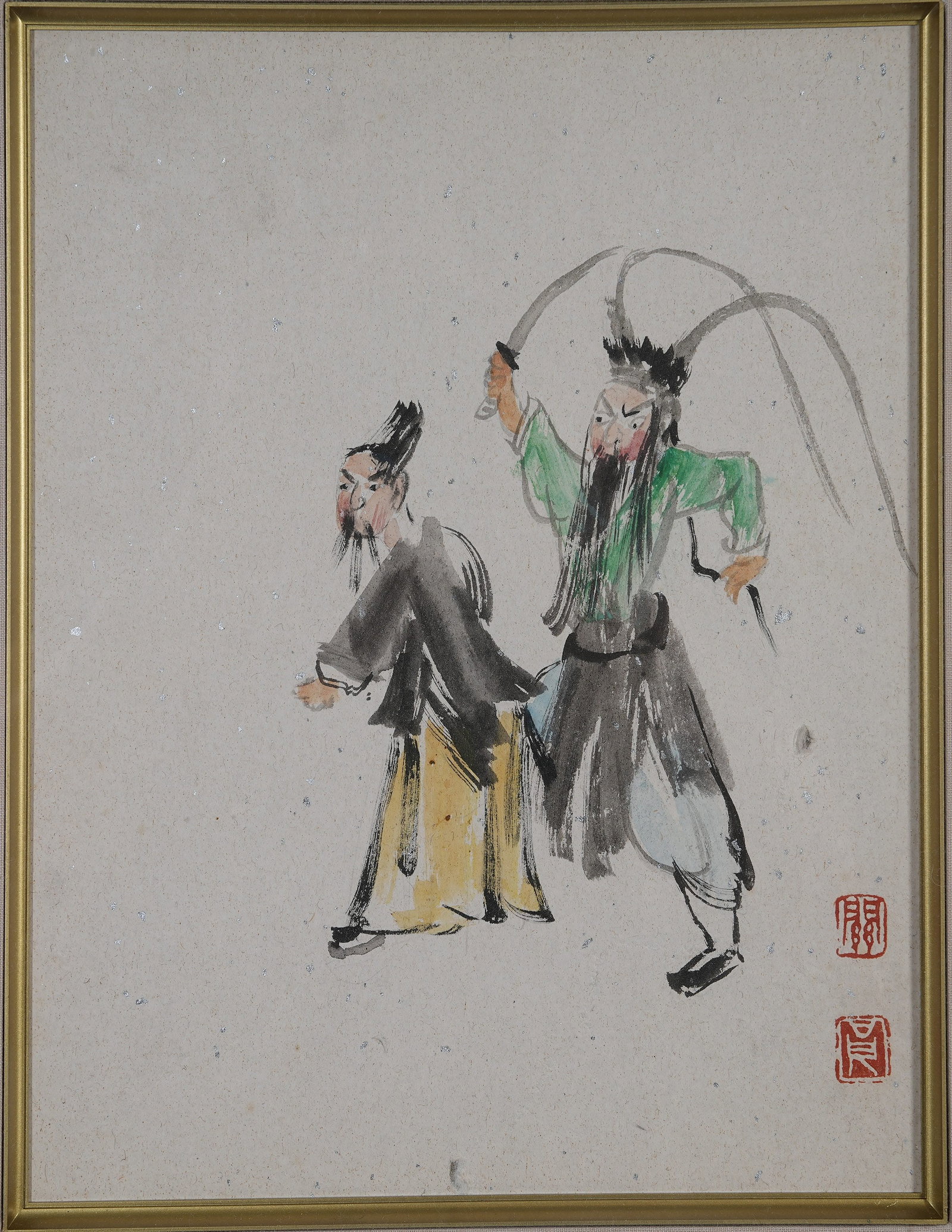 A FRAMED NARRATIVE FIGURE PAINTING ON PAPER BY GUAN LIANG.關良 (1 of 8)