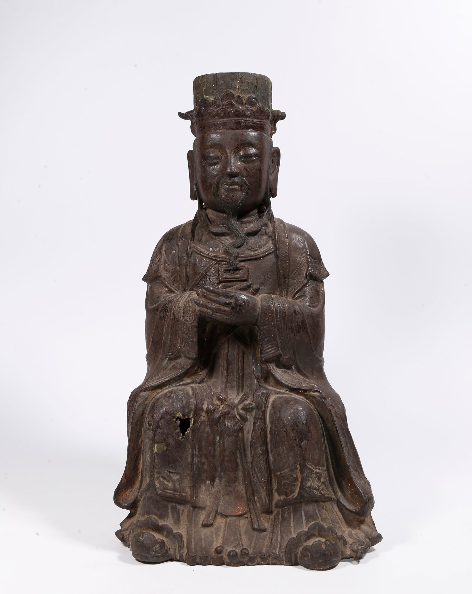 A BRONZE HEAVENLY OFFICIAL STATUE: Bronze Heavenly Official Statue