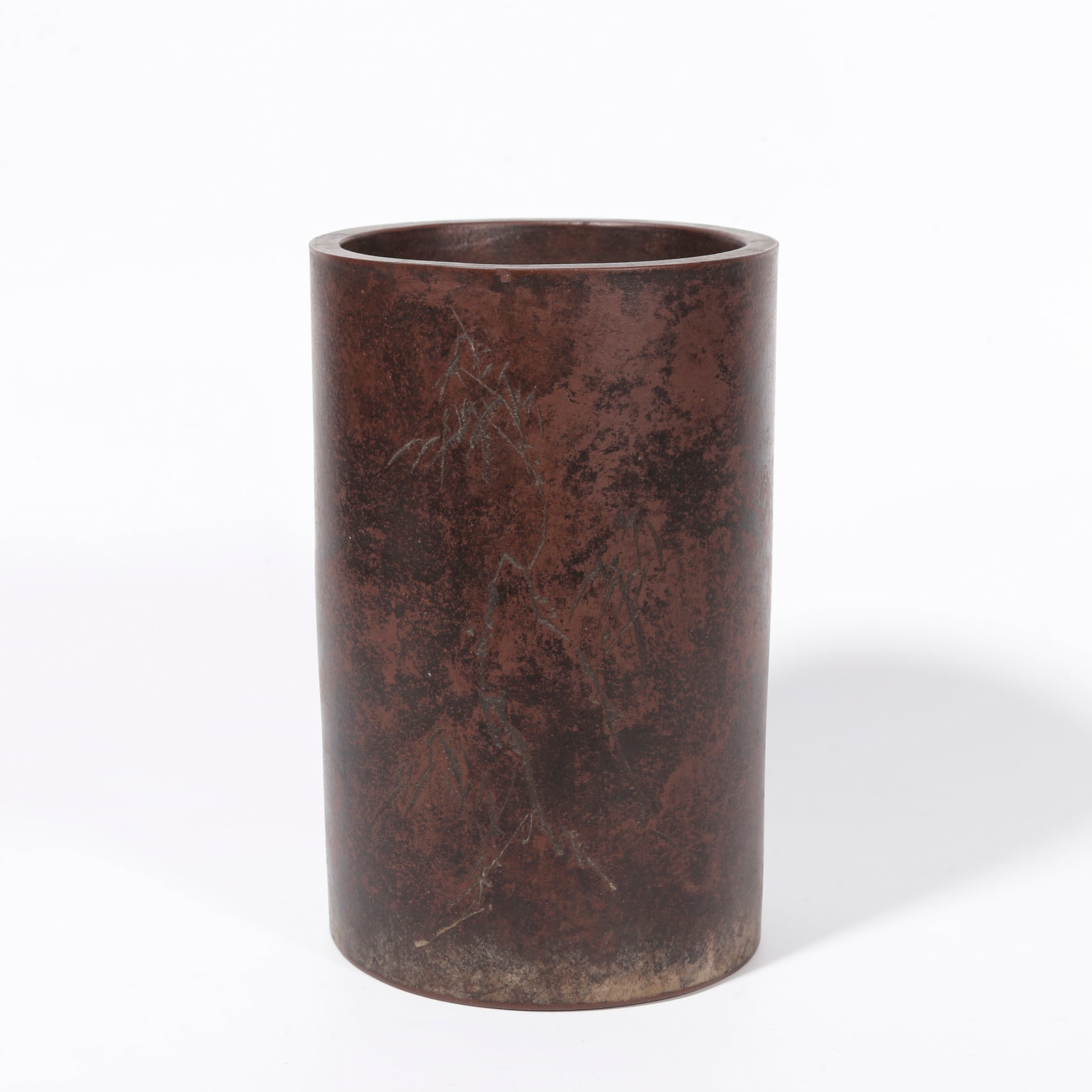 A ZISHA CLAY BRUSH POT CARVED WITH BAMBOO AND ROCK PATTERN (1 of 9)