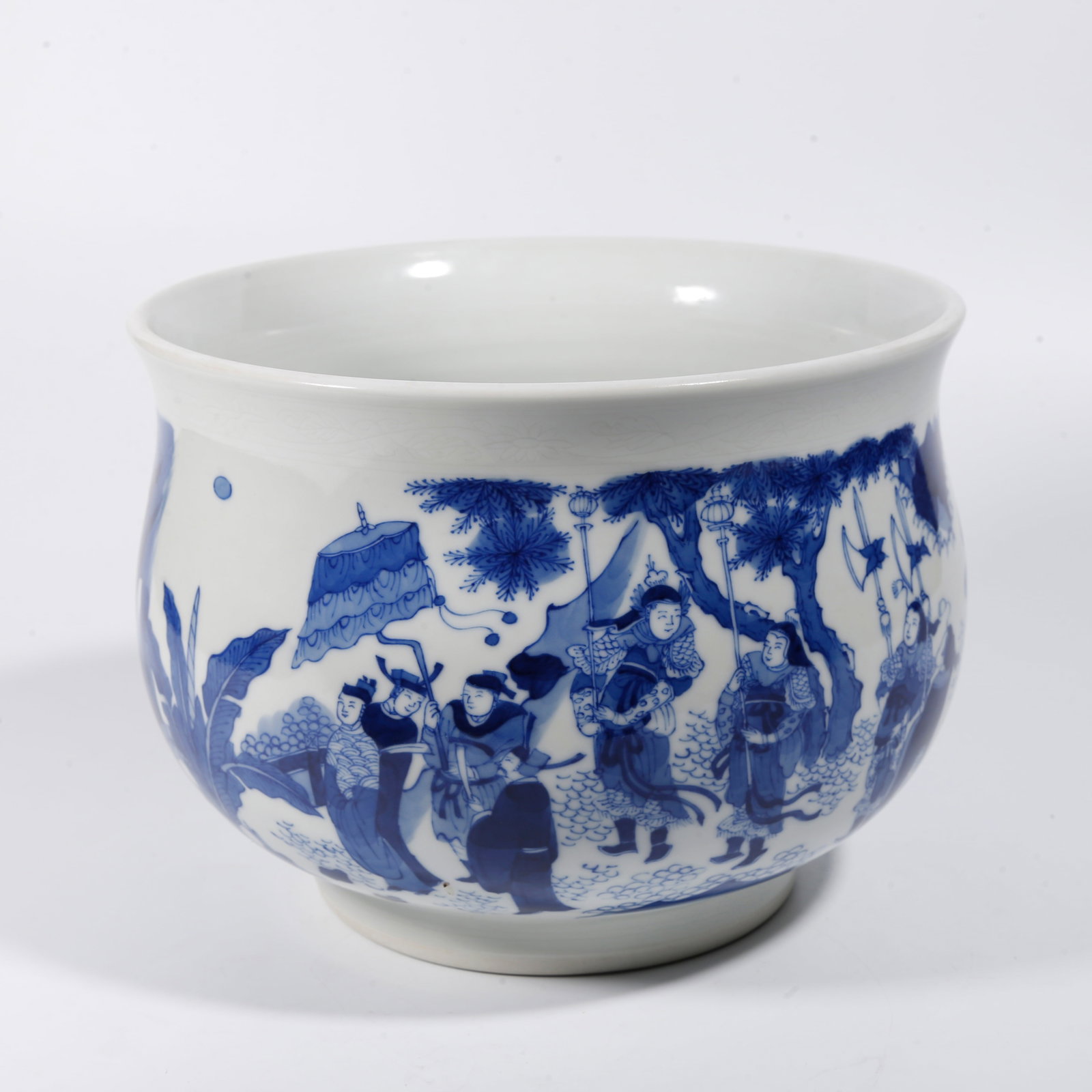 A BLUE AND WHITE INCENSE BURNER WITH FIGURE STORY SCENES: Blue and White Incense Burner with Figure Story Scenes