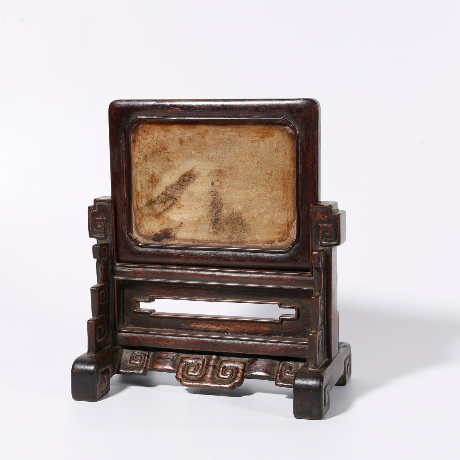A HUANGHUALI INK SCREEN INLAID WITH MARBLE (1 of 8)