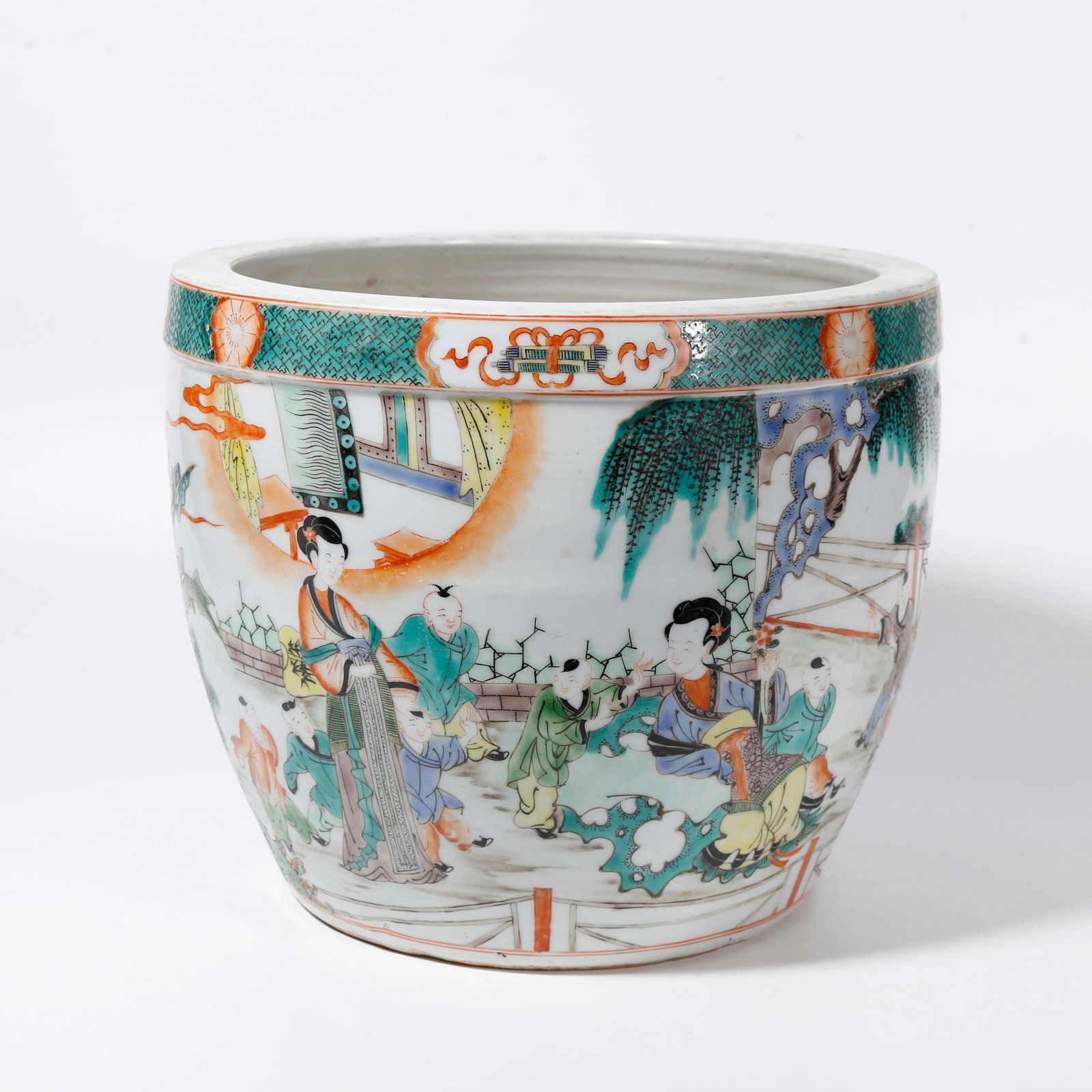 A WUCAI JAR WITH FIGURE STORY PATTERN: Wucai Jar with Figure Story Pattern