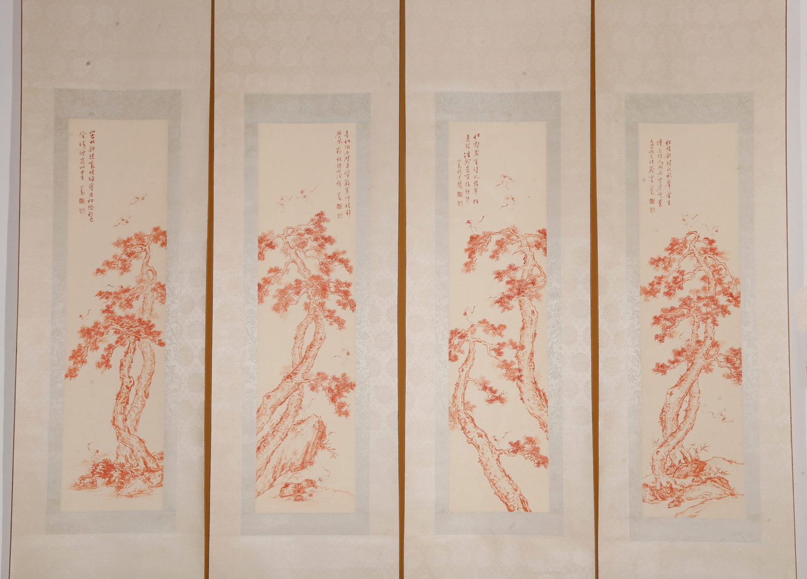 A SET OF FOUR PINE AND CRANE LONGEVITY PAINTINGS ON PAPER BY PU RU.溥儒 (1 of 10)