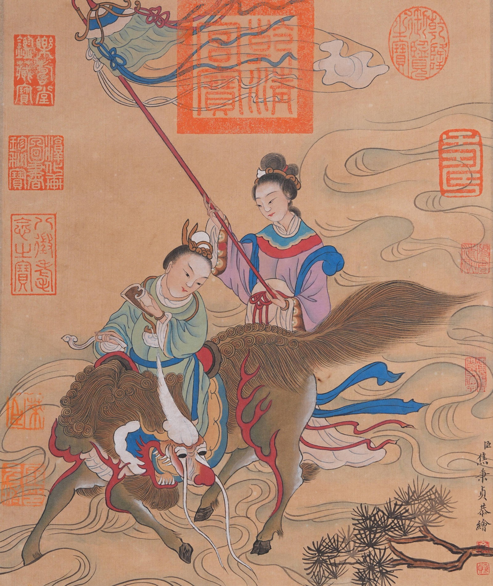 A FIGURE PAINTING ON SILK BY JIAO BINGZHEN.焦秉貞: Figure Painting on Silk by Jiao Bingzhen.焦秉貞