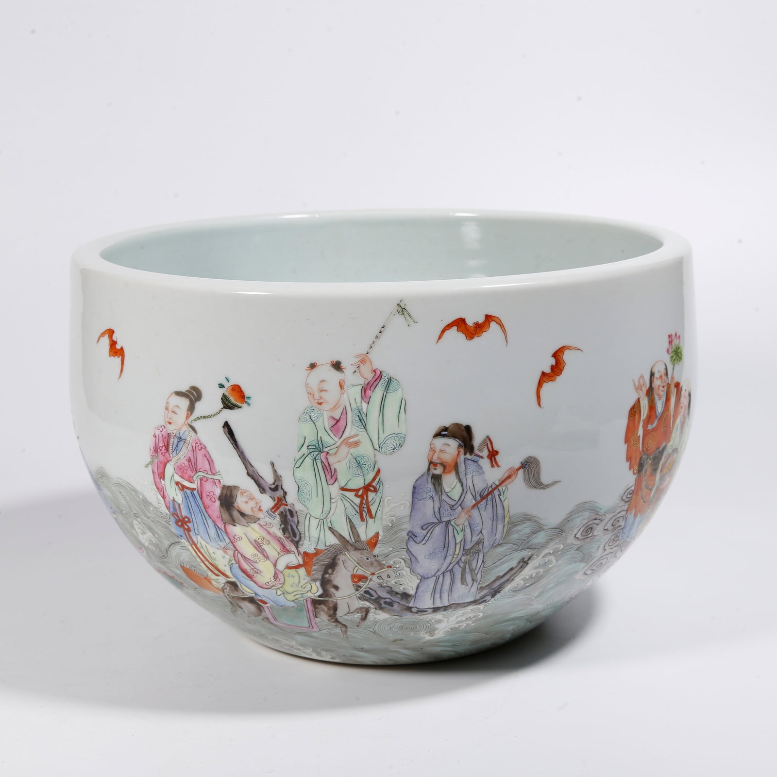 A FAMILLE ROSE JAR WITH IMMORTALS CELEBRATING LONGEVITY MOTIFS: Famille Rose Jar with Immortals Celebrating Longevity Motifs
