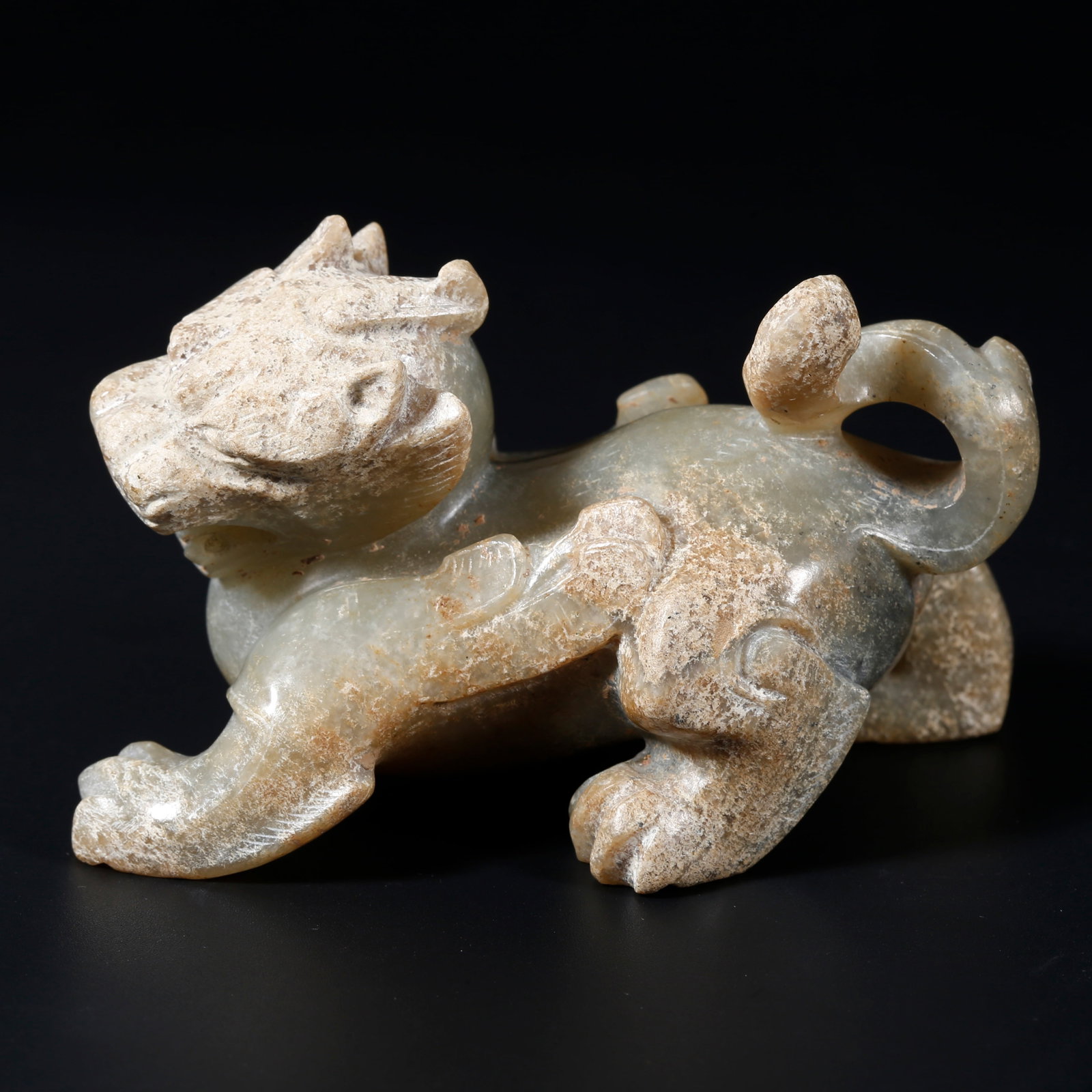A ARCHAIC JADE BEAST ORNAMENT: Archaic Jade Beast Ornament
