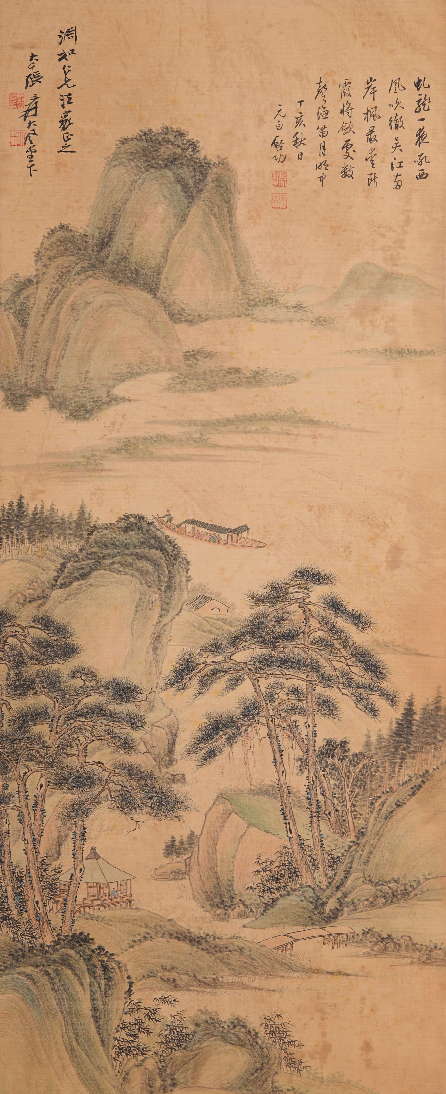 A LANDSCAPE PAINTING ON SILK BY ZHANG DAQIAN.張大千