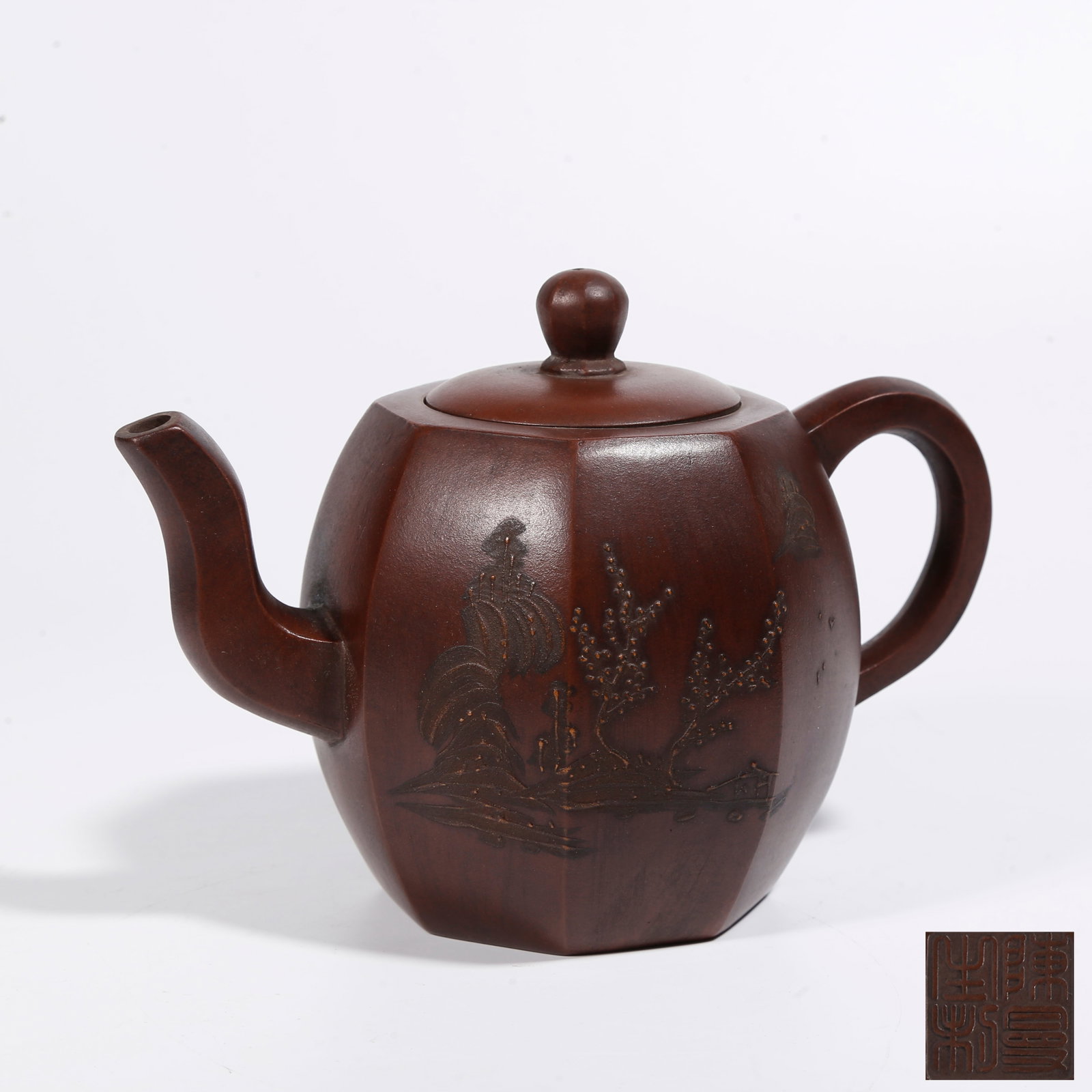 A ZISHA CLAY OCTAGONAL EWER WITH APPLIED CLAY DECORATION (1 of 9)