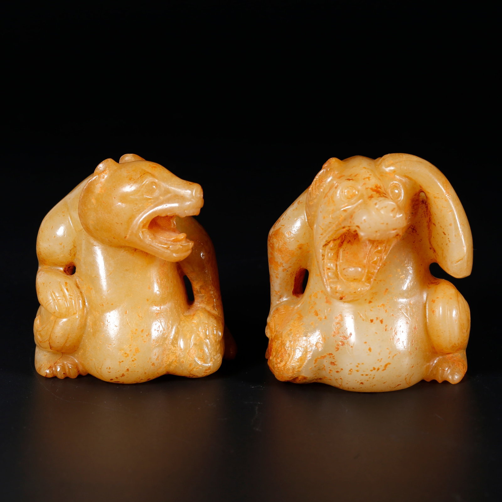 A HETIAN JADE BEAR ORNAMENT (A PAIR): Hetian Jade Bear Ornament (A Pair)