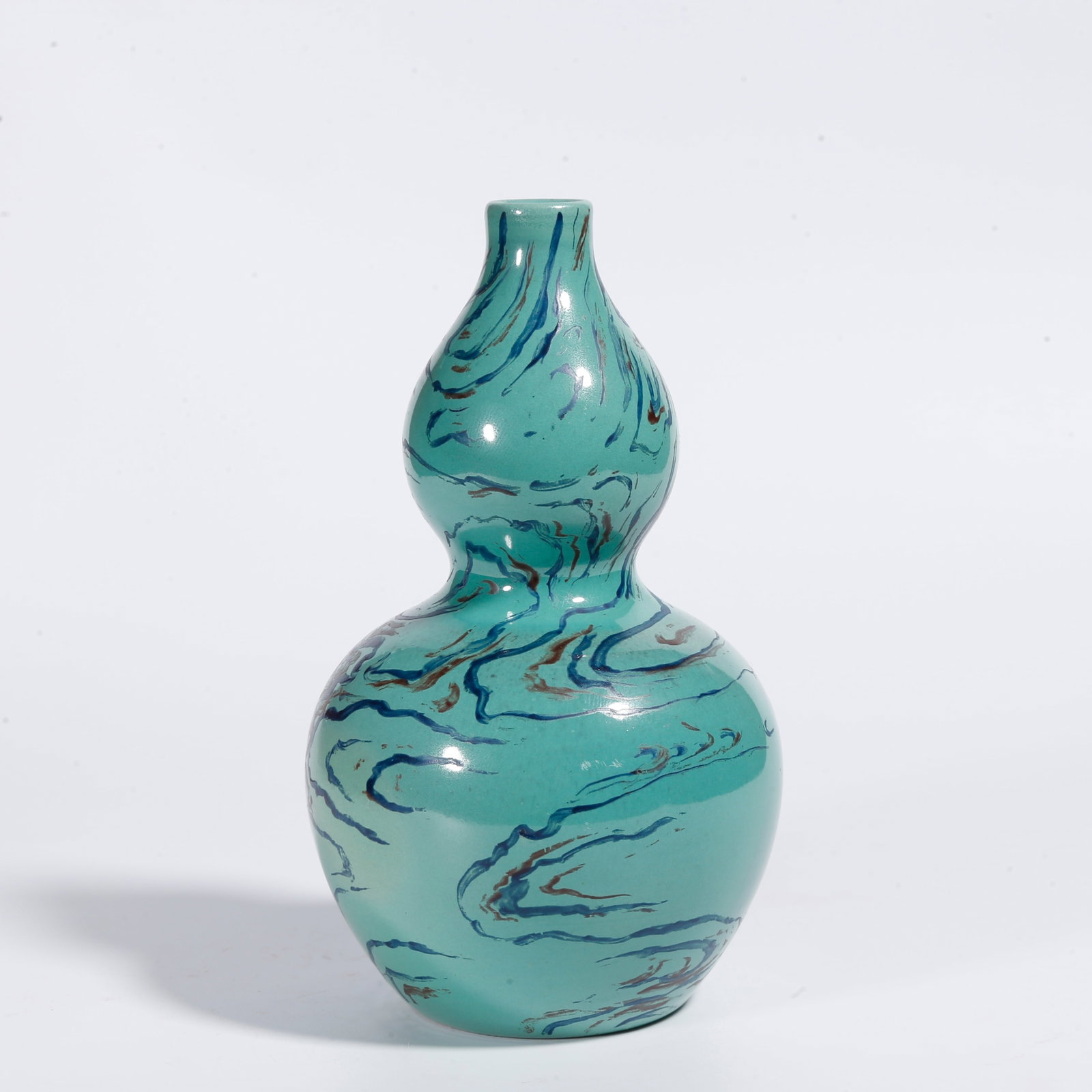 A MARBLED CLAY GOURD VASE: Marbled Clay Gourd Vase