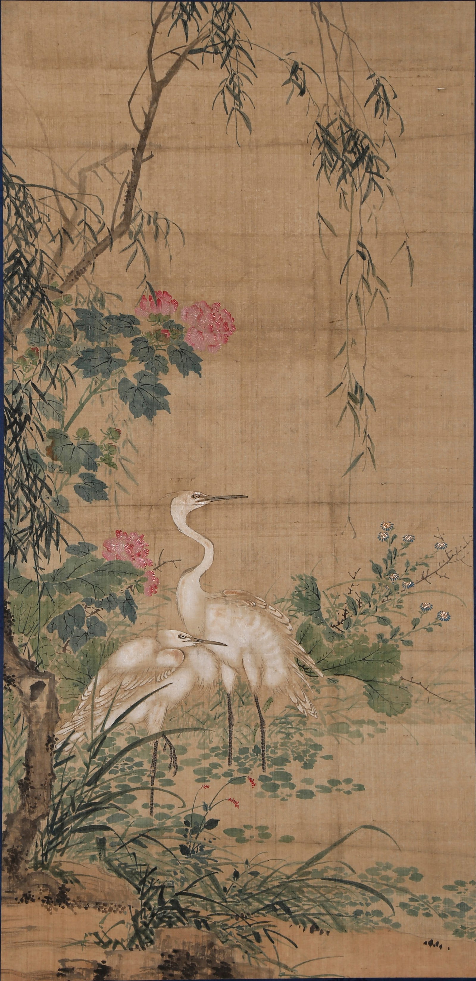 A FLOWER AND BIRD PAINTING ON SILK UNMOUNTED BY ANONYMOUS. (1 of 9)