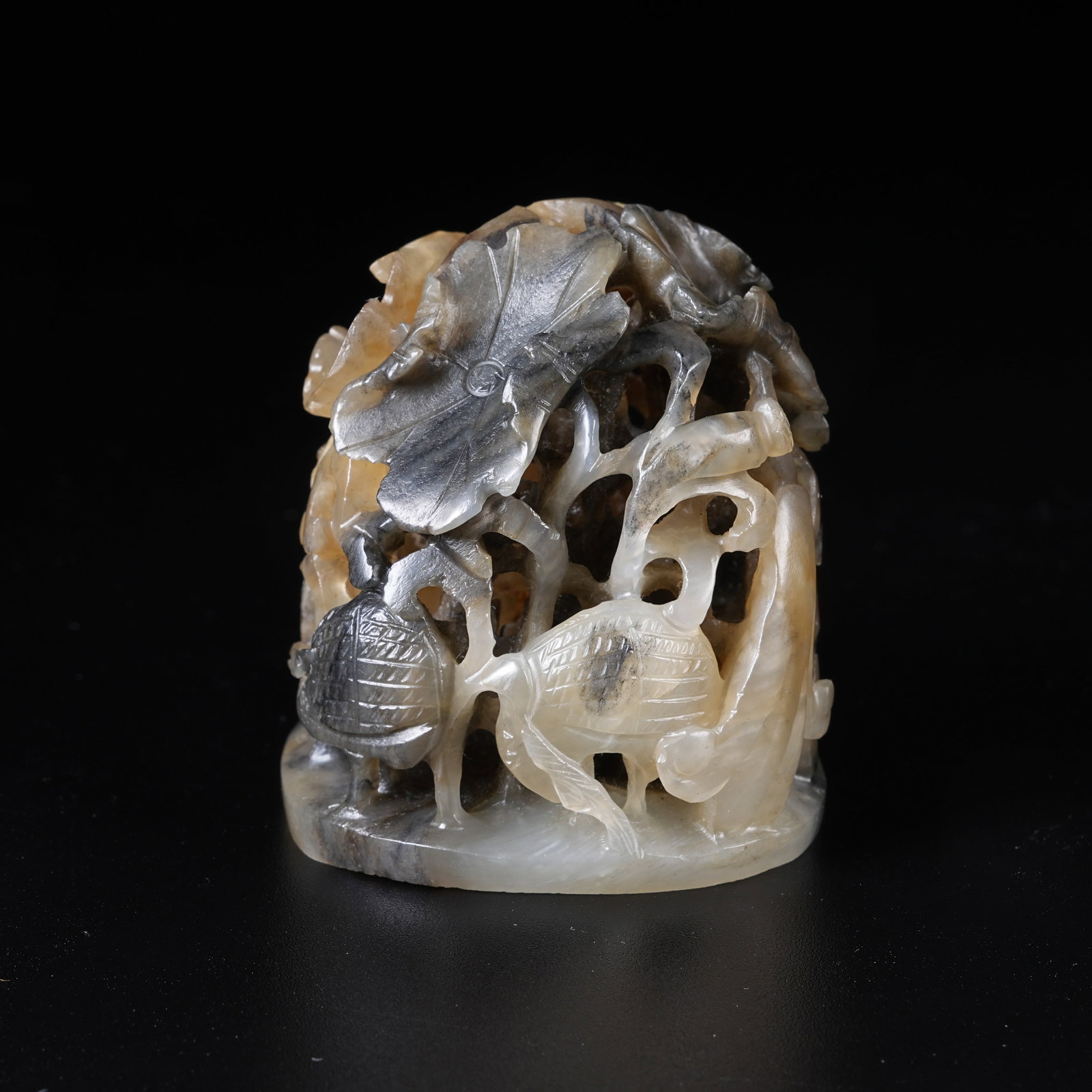A MEDIEVAL JADE CENSER DING WITH AUTUMN MOUNTAIN SCENE: Medieval Jade Censer Ding with Autumn Mountain Scene