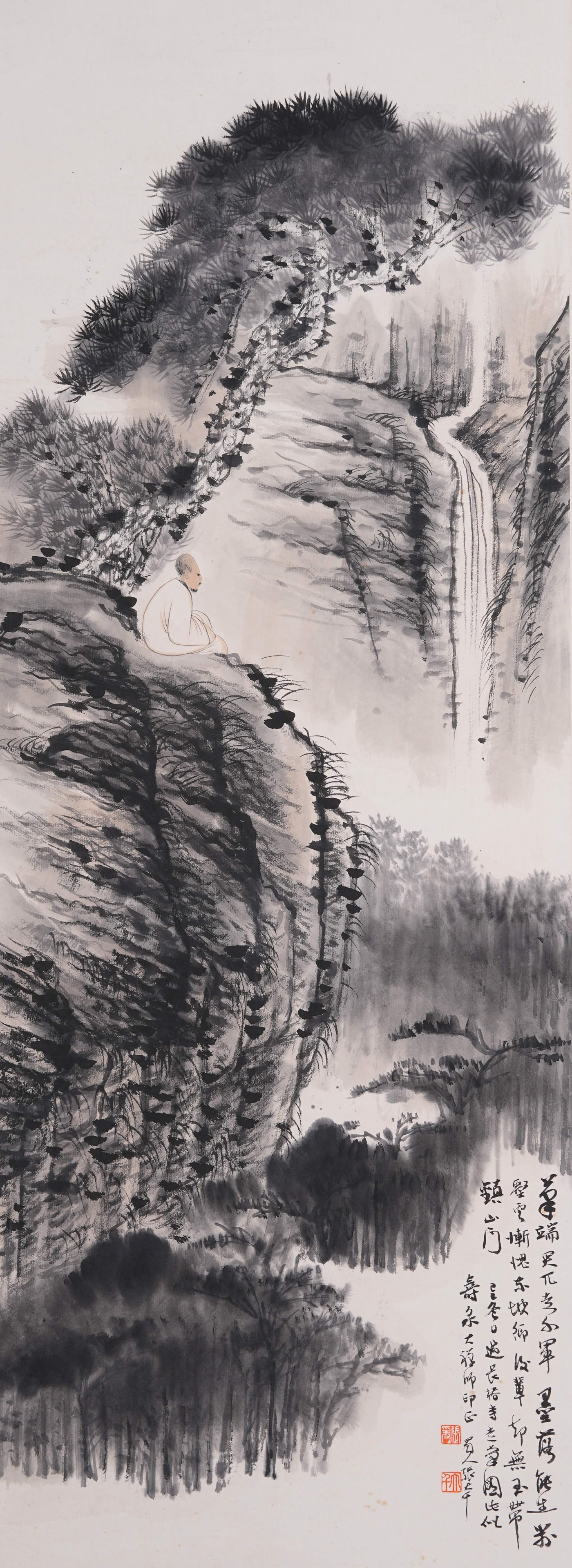 A LANDSCAPE PAINTING ON PAPER BY ZHANG DAQIAN.張大千