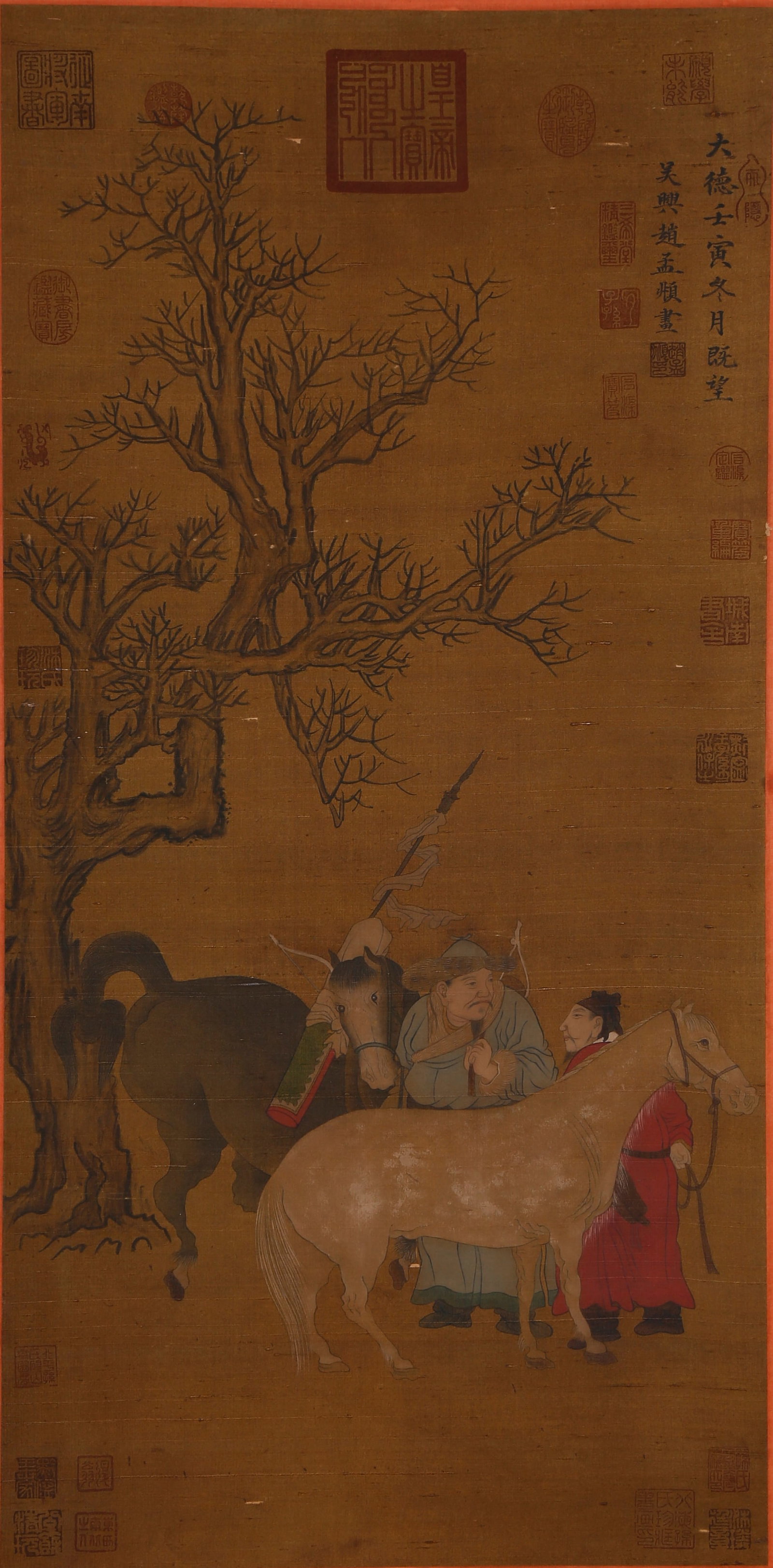 A FIGURE PAINTING ON SILK BY ZHAO MENGFU.趙孟頫: Figure Painting on Silk by Zhao Mengfu.趙孟頫