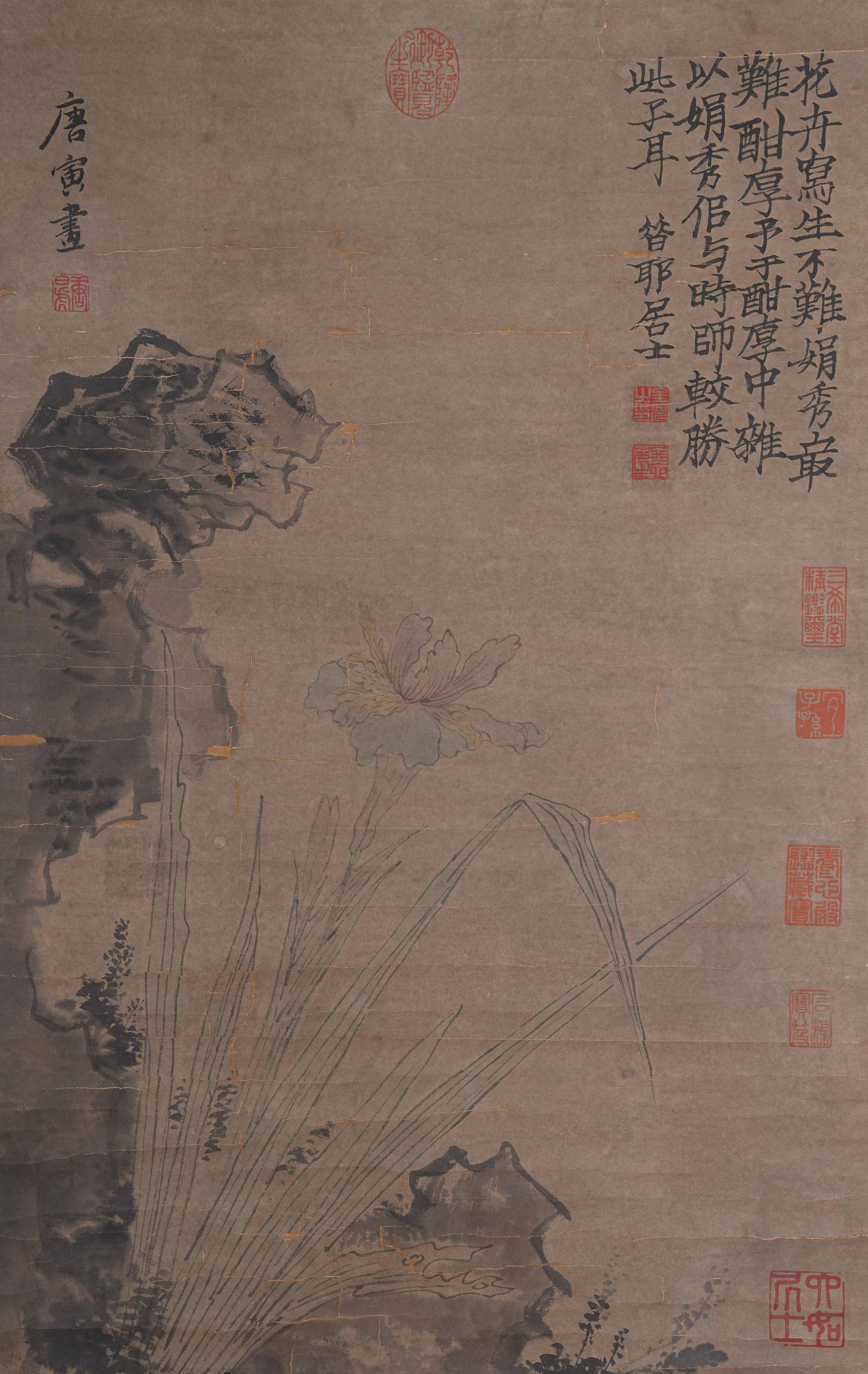 A FLOWER PAINTING ON PAPER BY TANG BOHU.唐伯虎