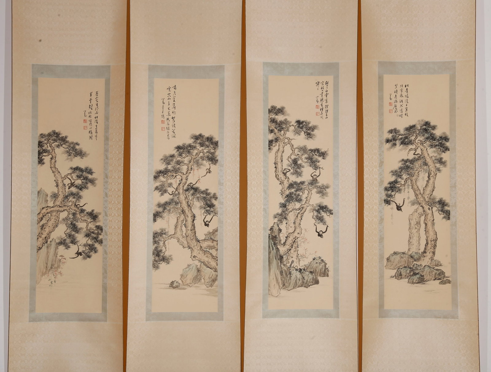 A SET OF FOUR MONKEY PAINTINGS ON PAPER BY PU RU.溥儒 (1 of 10)