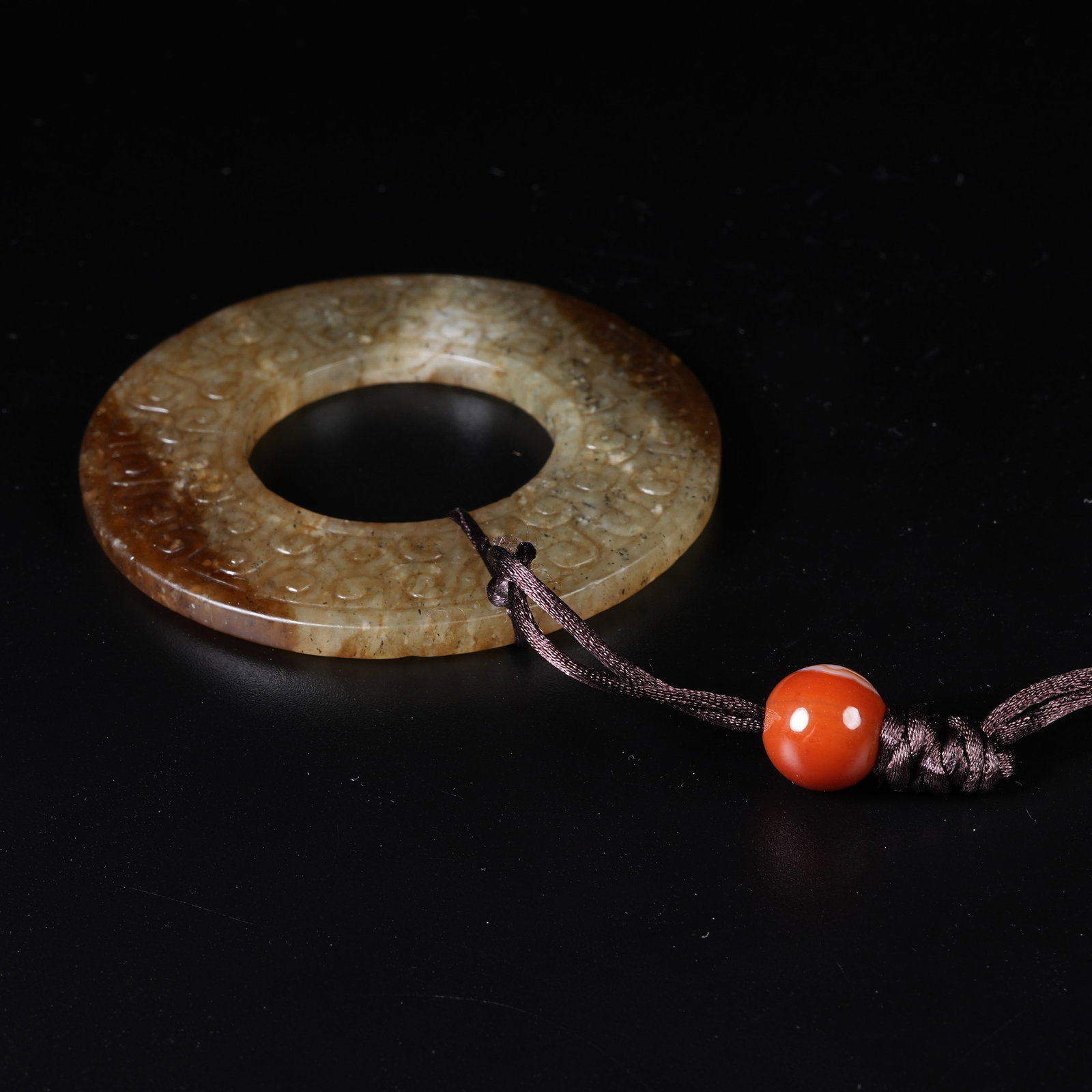 A ANCIENT JADE BI DISC WITH HOOKED CLOUD PATTERN - 8