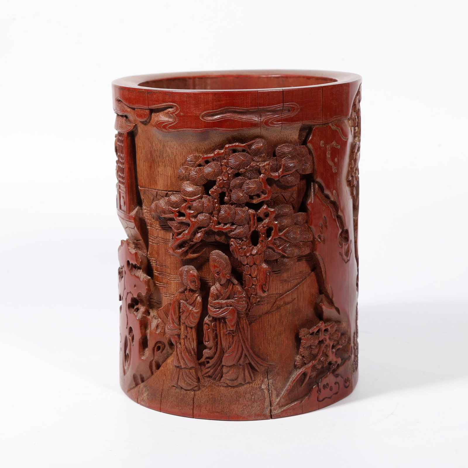 A BAMBOO CARVED BRUSH POT WITH FIGURE PATTERNS (1 of 9)