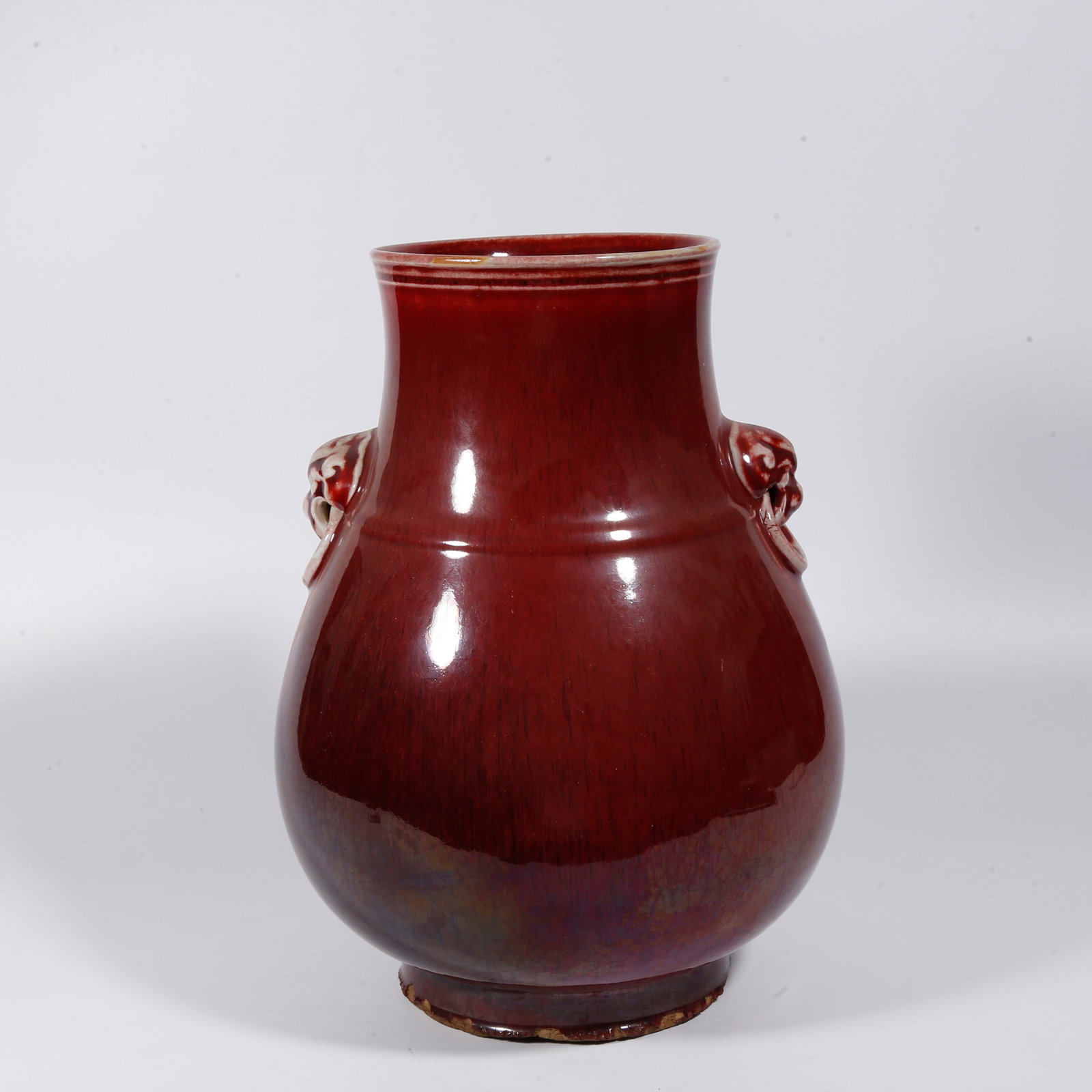 A RED GLAZE ZUN VASE WITH TWIN BEAST EARS (1 of 9)