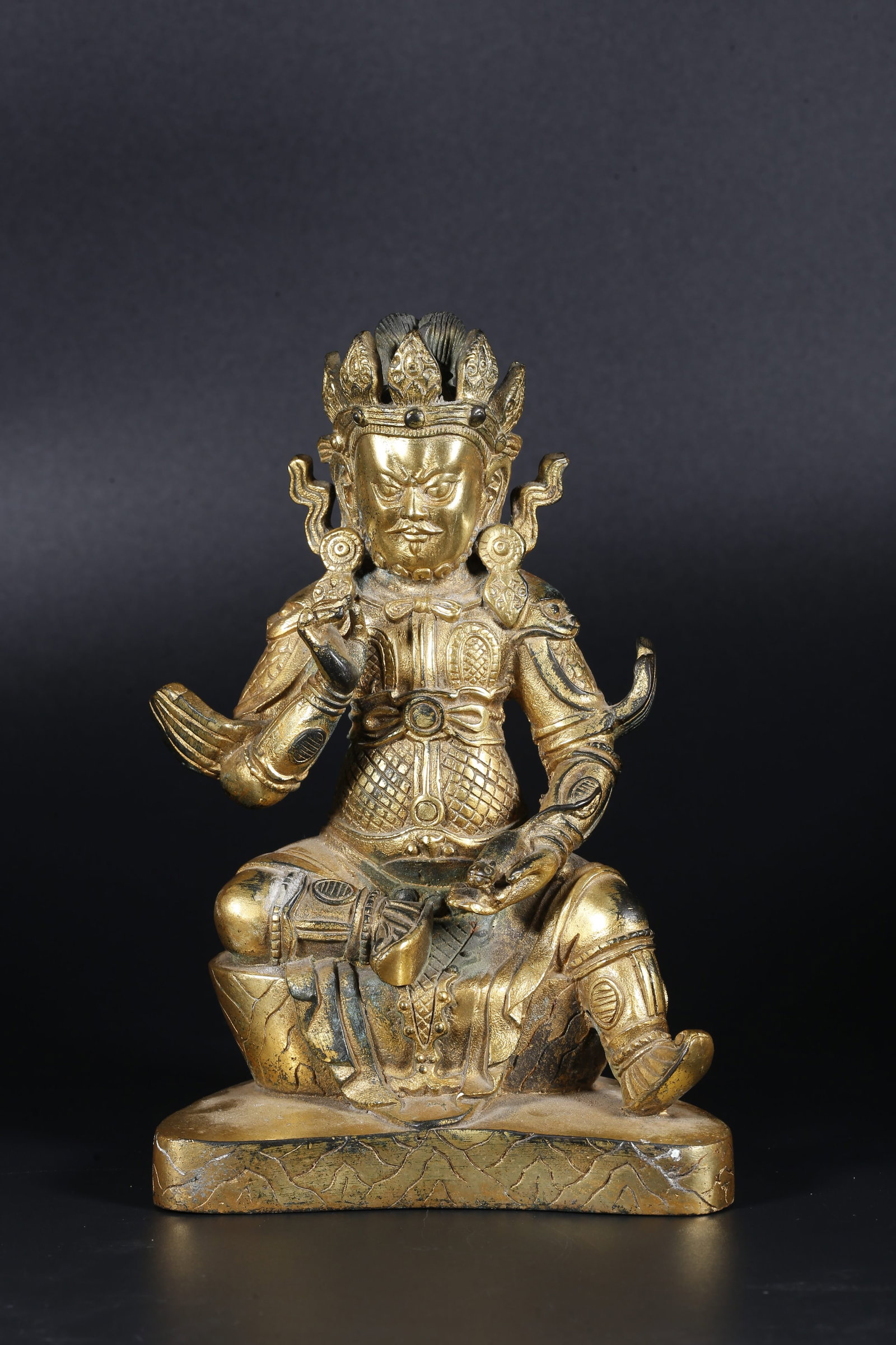 A GILT BRONZE STATUE OF GOD OF WEALTH: Gilt Bronze Statue of God of Wealth
