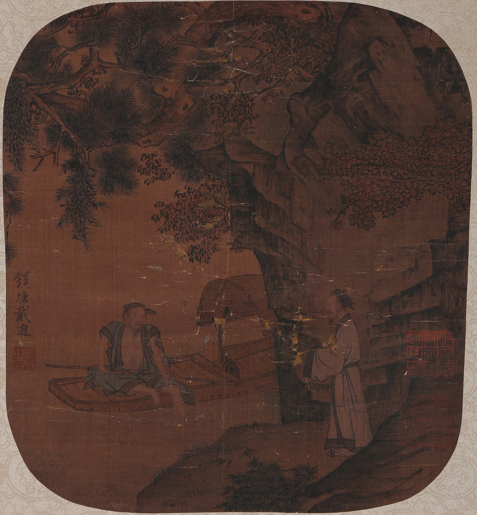 A FIGURE PAINTING ON SILK UNMOUNTED BY DAI JIN.戴進 (1 of 9)