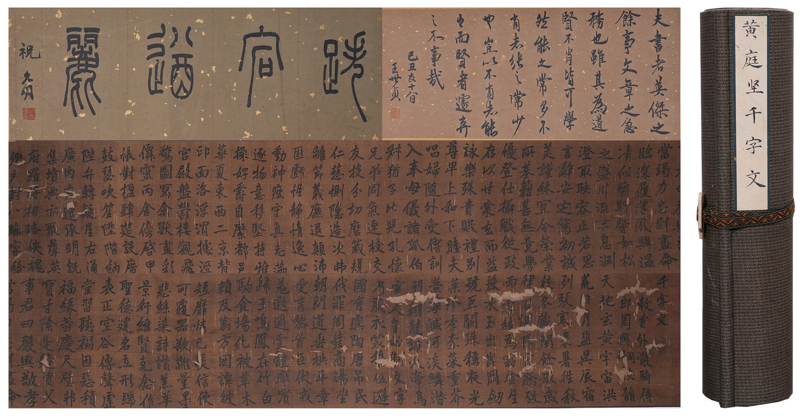 A THOUSAND-CHARACTER CLASSIC CALLIGRAPHY HANDSCROLL ON SILK BY HUANG TINGJIAN.黃庭 (1 of 10)