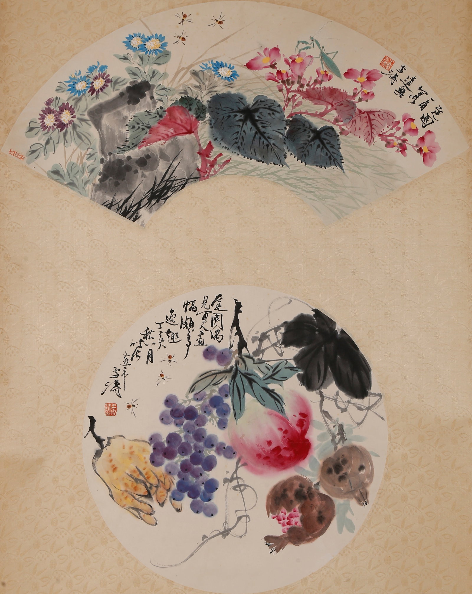 A FRUITS AND FLOWERS PAINTING ON PAPER BY WANG XUETAO.王雪濤
